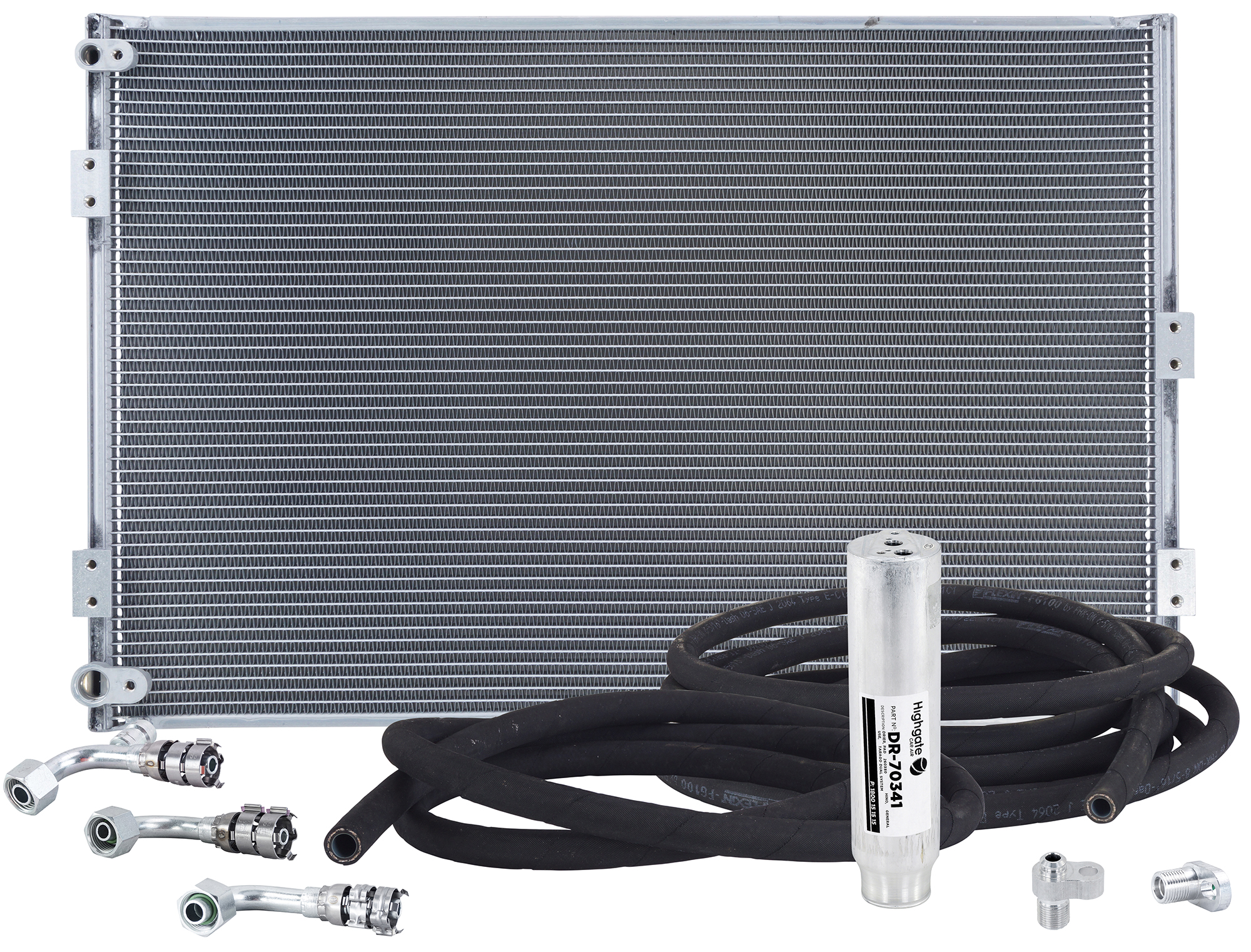 CONDENSER, UPGRADE KIT, SUITS KOMATSU, HM300, HM400, WITH DRIER, ADAPTORS, SUPERFLEX FITTINGS AND HO
