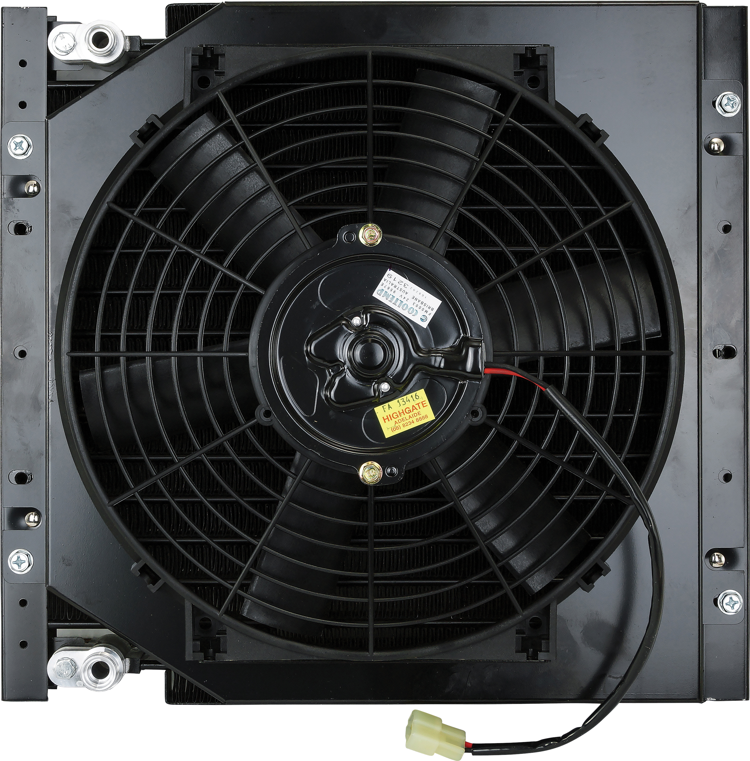 CONDENSER, HEAVY DUTY, WITH FAN SHROUD, O-RING #6-8, 380 X 354 X 44 MM, INCL SINGLE 12V FAN