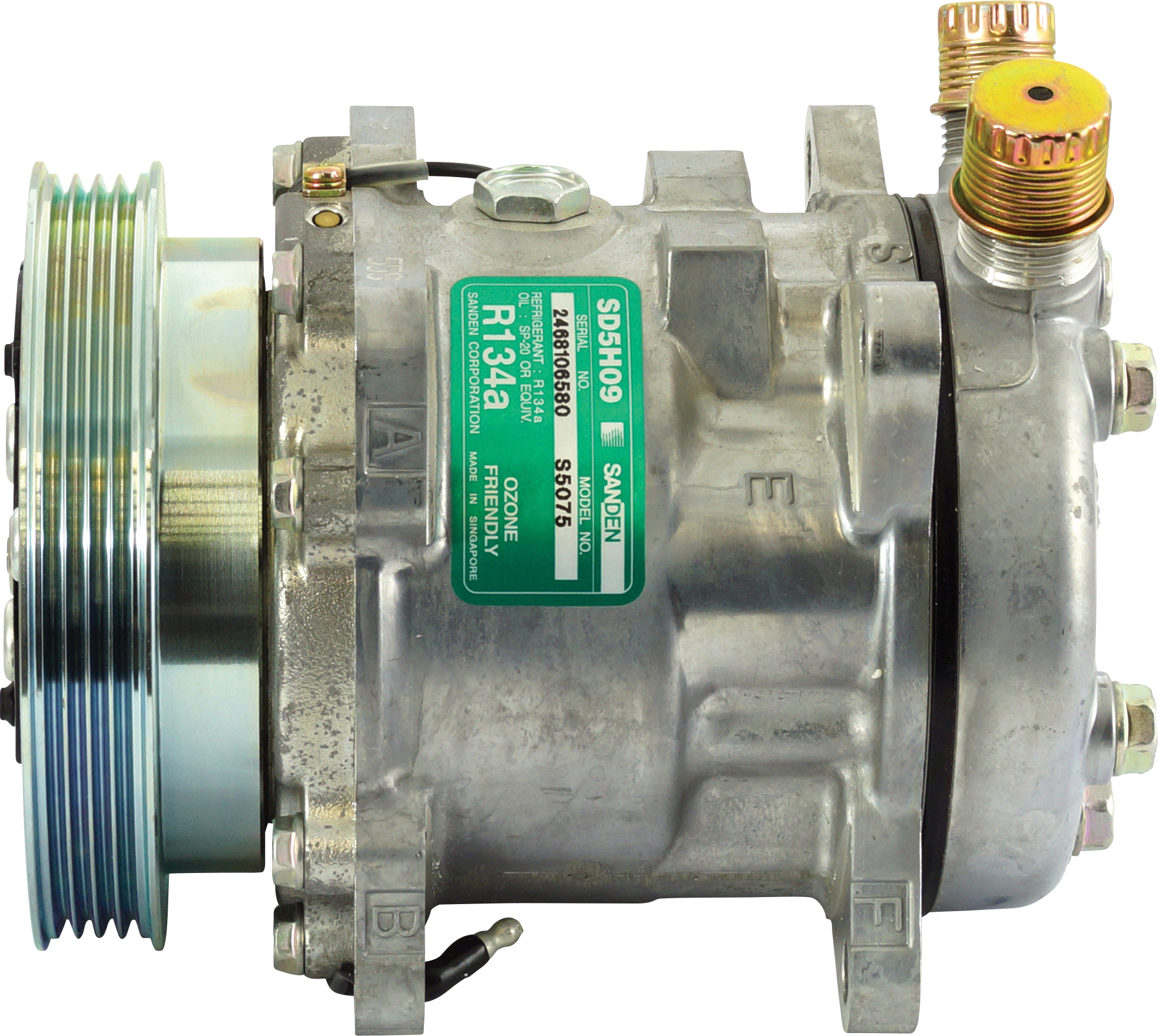 COMPRESSOR, SANDEN, SD5H09 5075, 12V, 4PV, 125MM, VERT O-RING, R134A