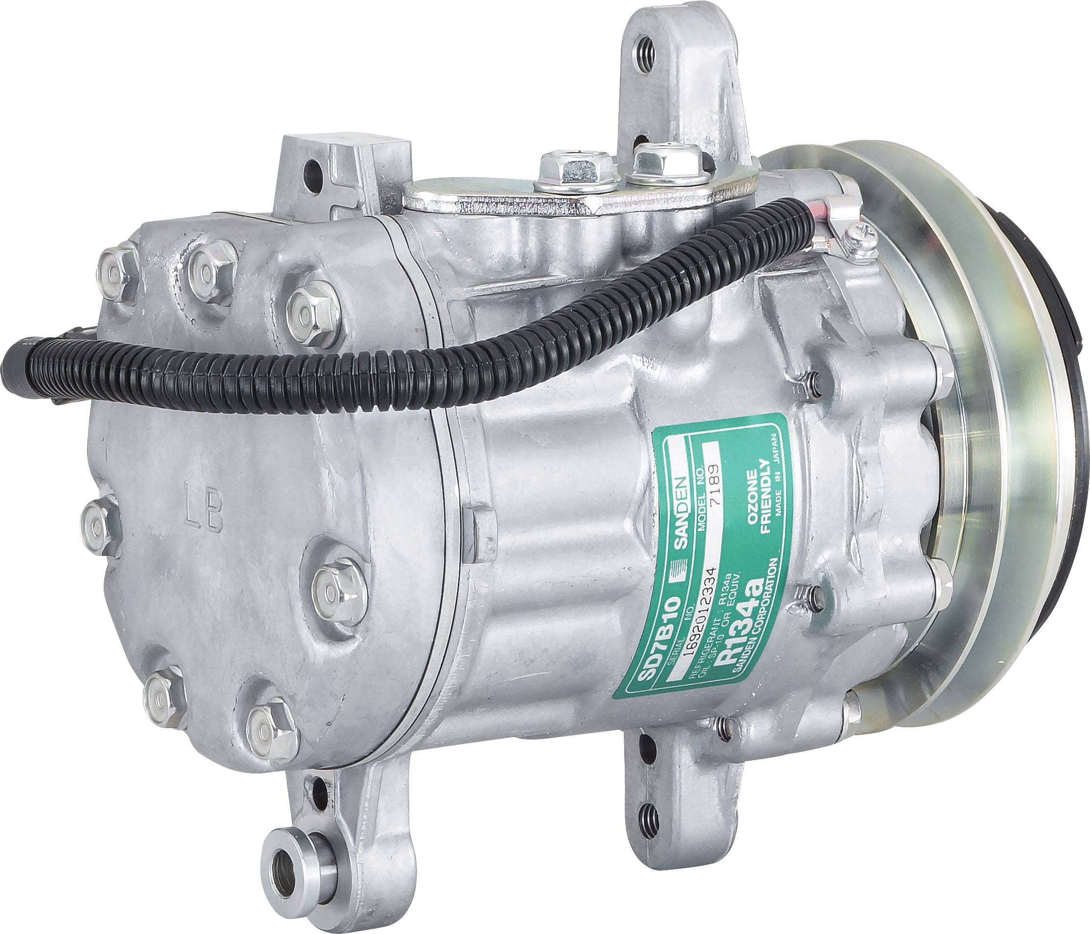 COMPRESSOR, SANDEN, SD7B10 7189, 12V, 1A, 115MM, PAD, LH SIDE, R134A