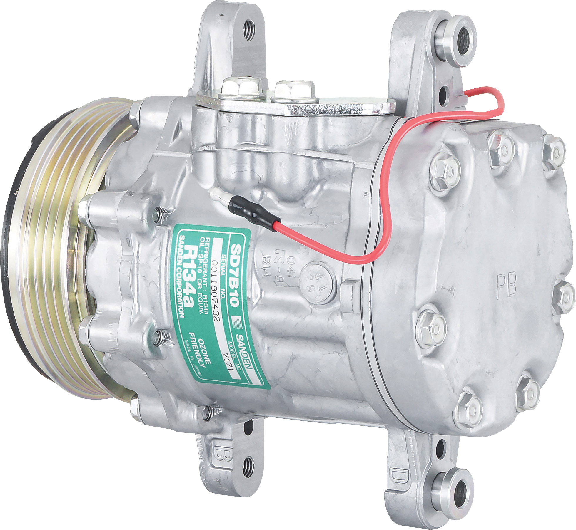 COMPRESSOR, SANDEN, SD7B10 7151, 12V, 4PV, 100MM, PAD, RH SIDE, R134A