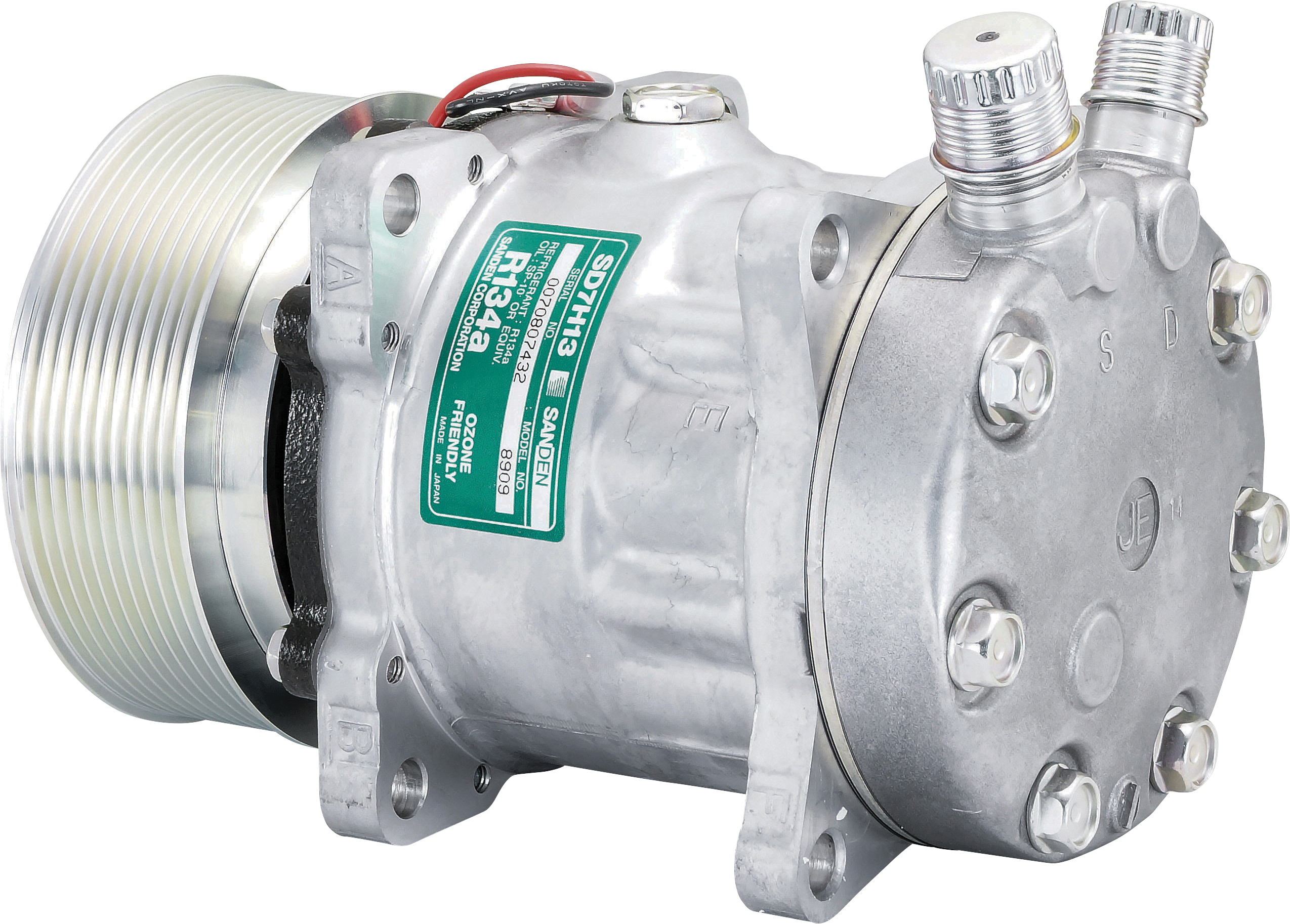 COMPRESSOR, SANDEN, SD7H13 8909, 12V, 10PV, 120MM, VERT O-RING, R134A