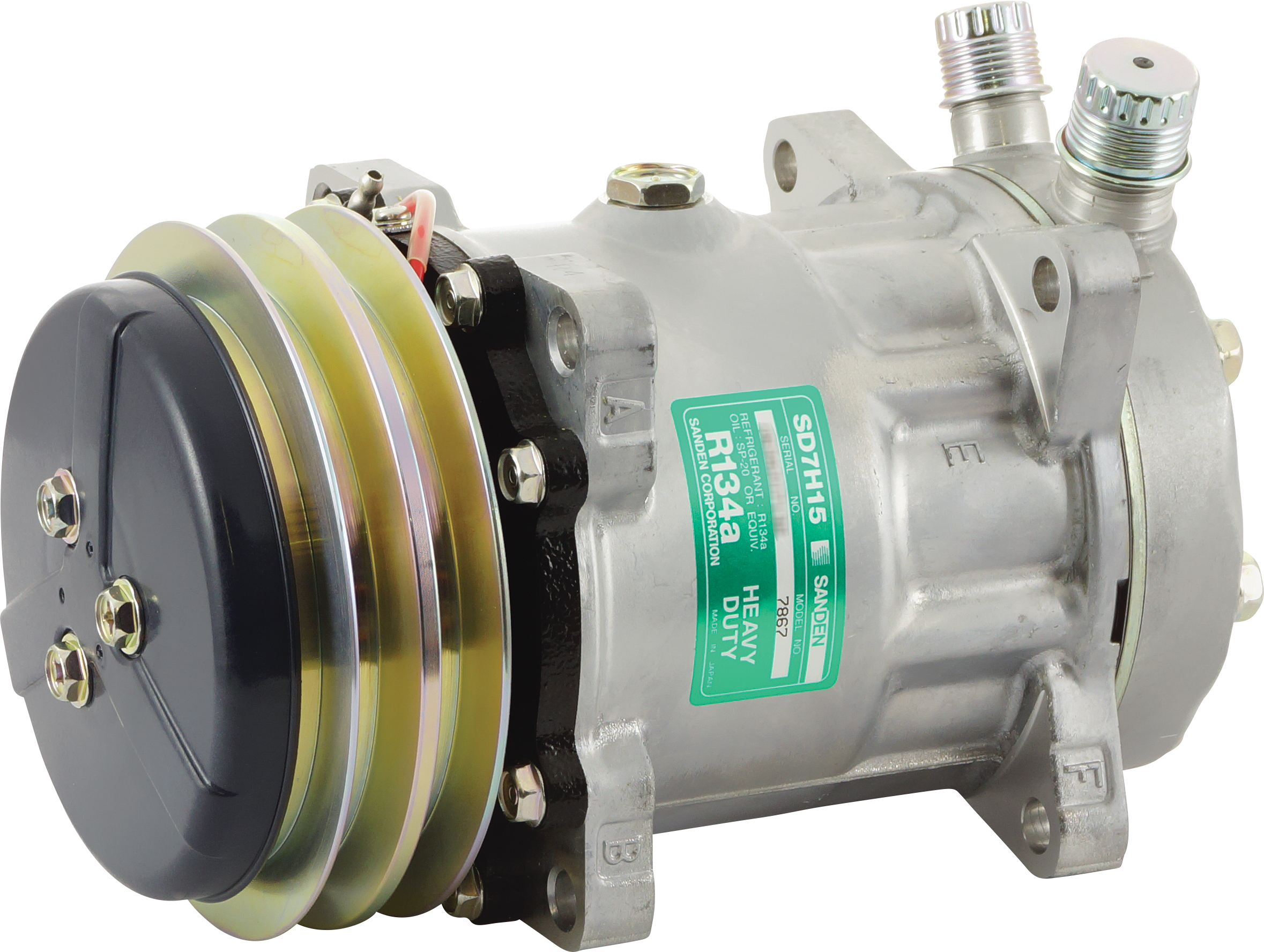 COMPRESSOR, SANDEN, SD7H15 7867, 12V, 2A, 132MM, VERT O-RING, R134A, W/DUST COVER
