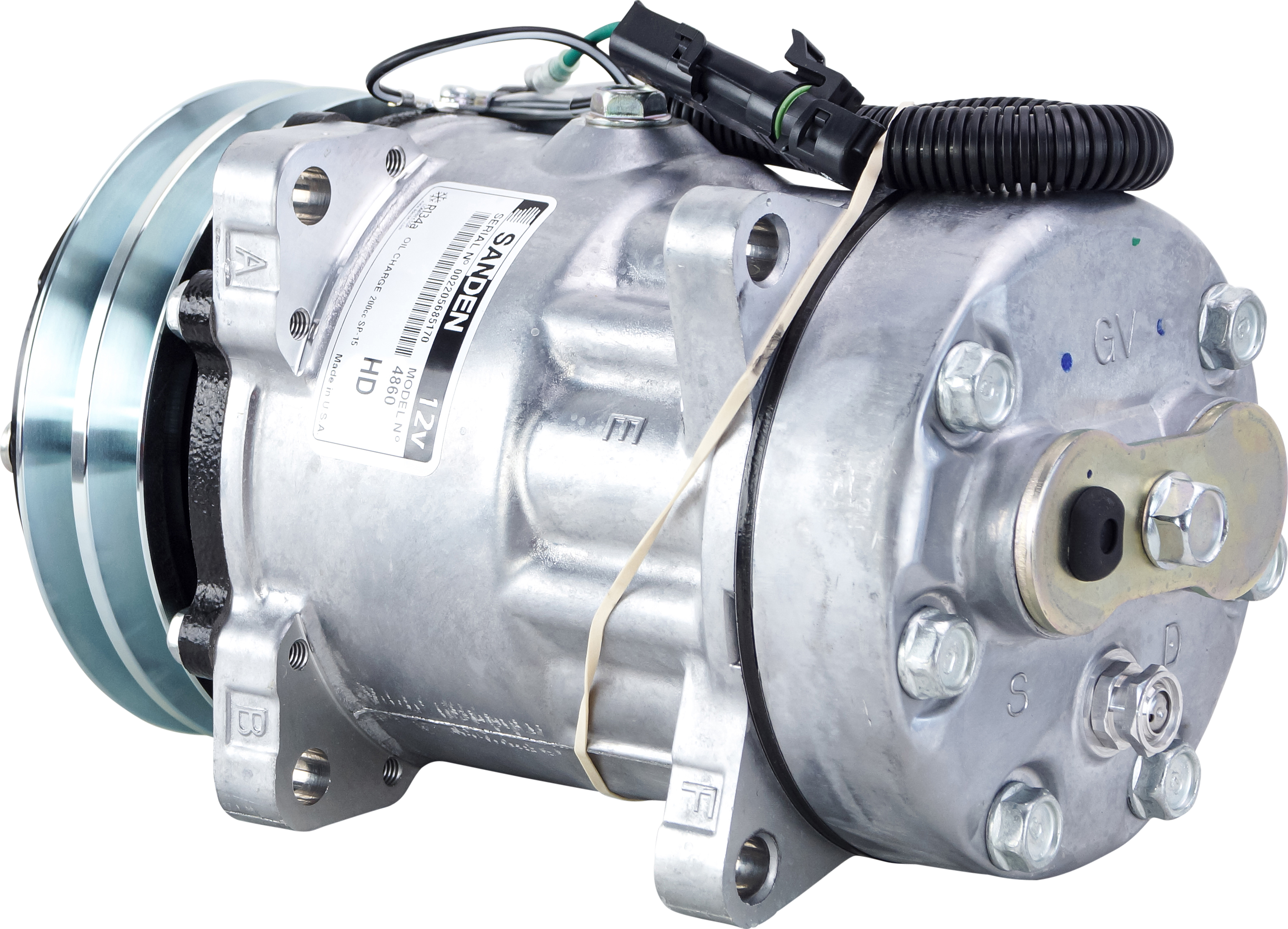 COMPRESSOR, SANDEN, SD7H15, 12V, 2A, 125MM, REAR FLX PAD, R134A