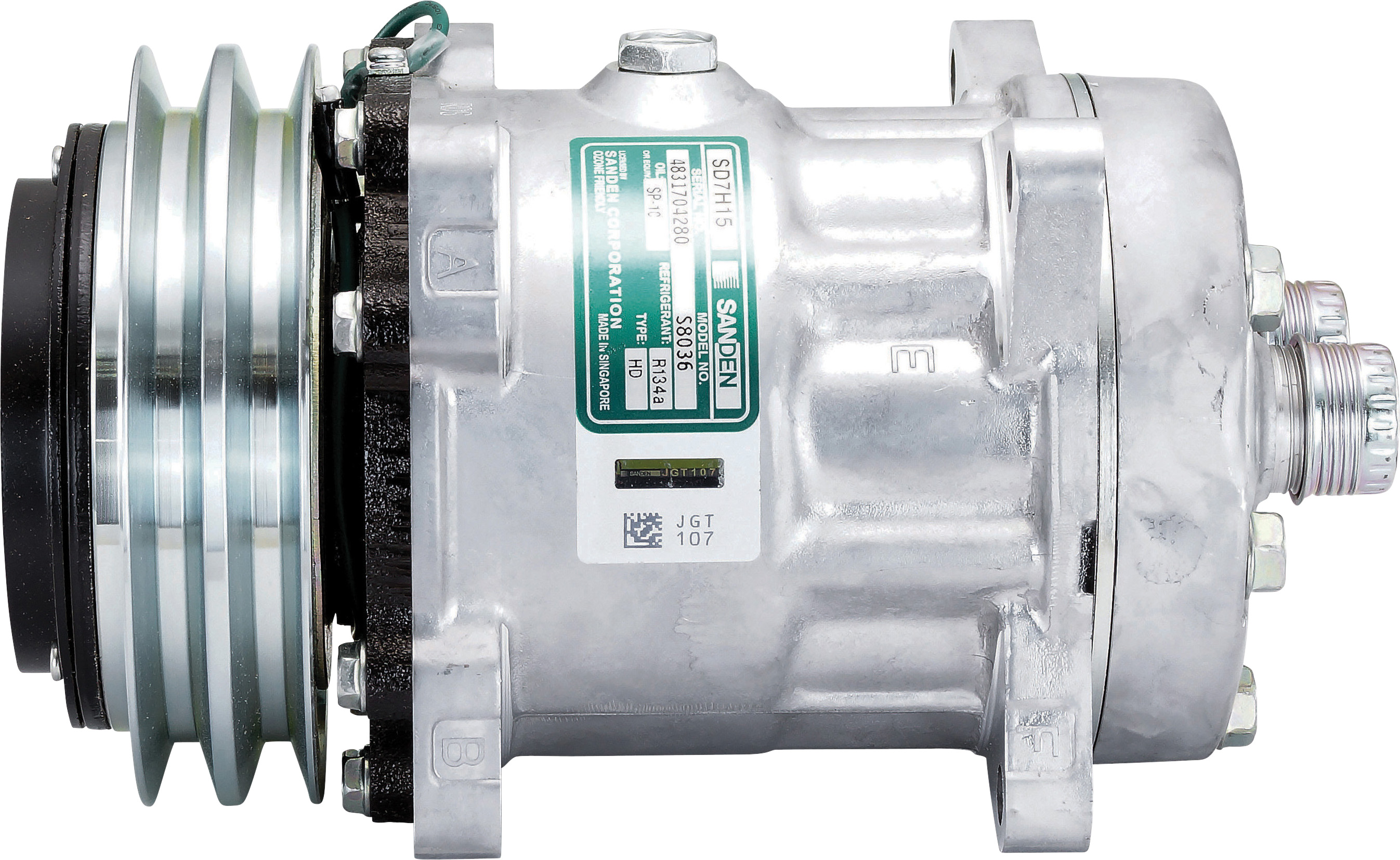 COMPRESSOR, SANDEN, SD7H15 8036, 24V, 2A, 132MM, REAR TUBE-O, R134A