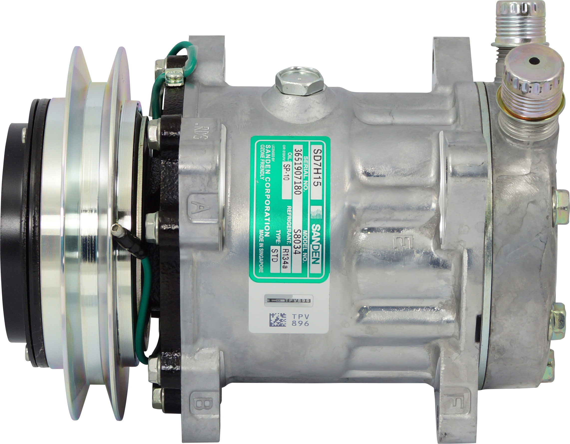 COMPRESSOR, SANDEN, SD7H15 8034, 24V, 1B, 146MM, VERT O-RING, R134A