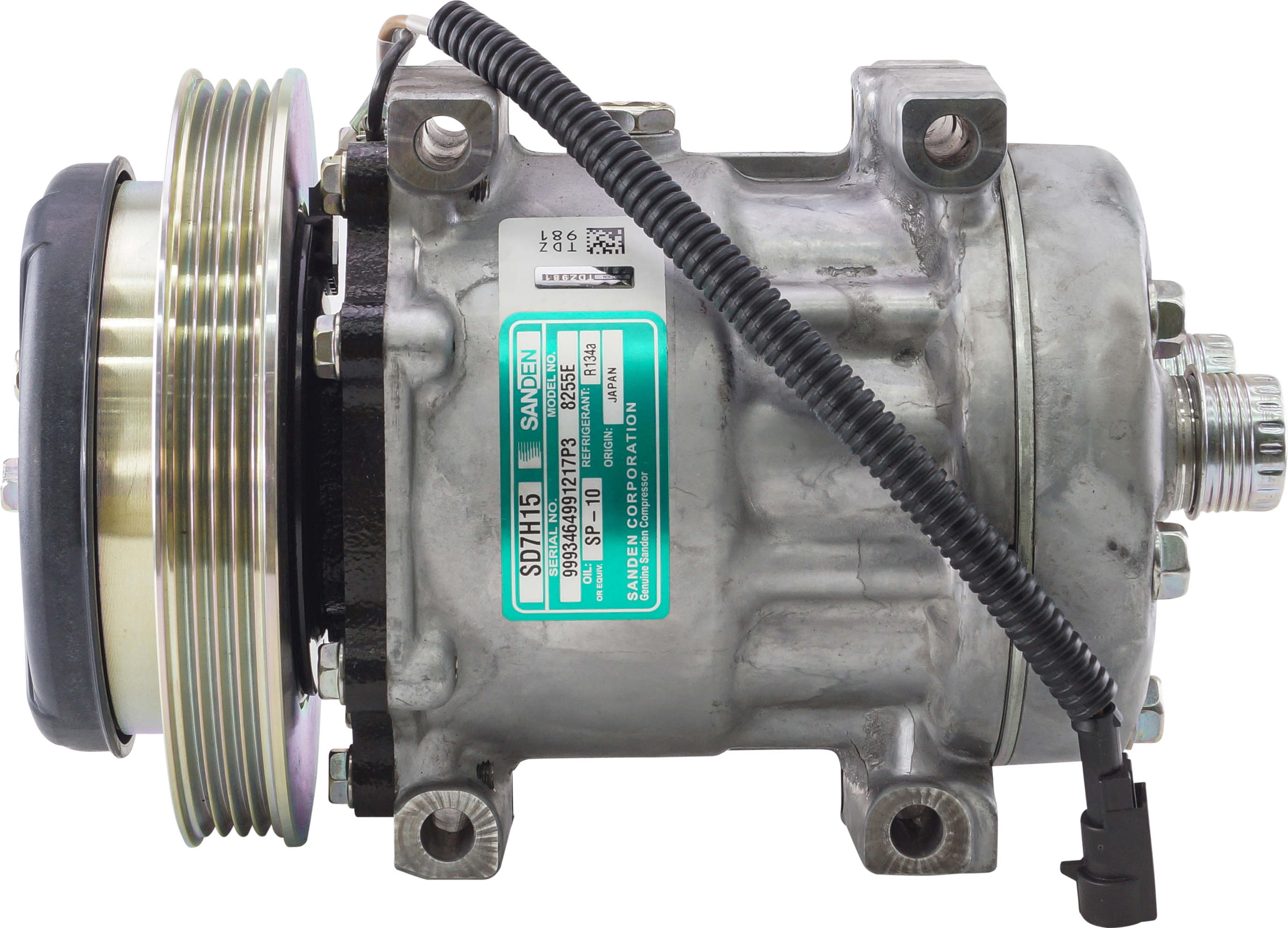COMPRESSOR, SANDEN, SD7H15 8255, 12V, 4PV, DIRECT MOUNT, REAR TUBE-O, R134A