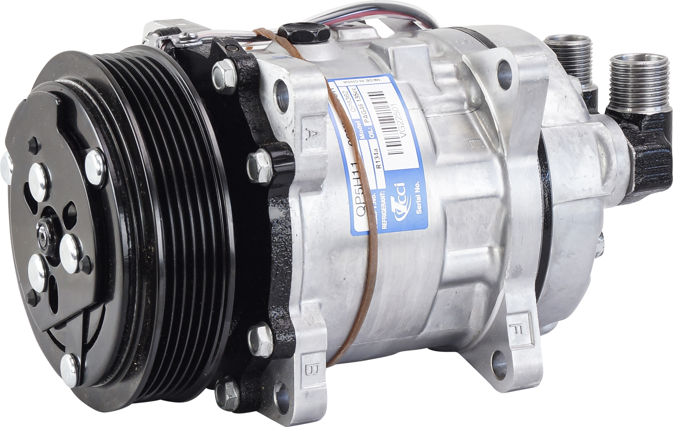 COMPRESSOR, NEW HOLLAND, BOBCAT, SANDEN, SD5H11 6362, 12V, 6PV, 120MM, GM PAD, WITH ADAPTOR