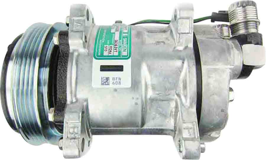 COMPRESSOR, BOBCAT EXCAVATOR, SANDEN, SD5H11, 12V, 4PV, 125MM, GM PAD, WITH ADAPTOR TO VERT O-RING