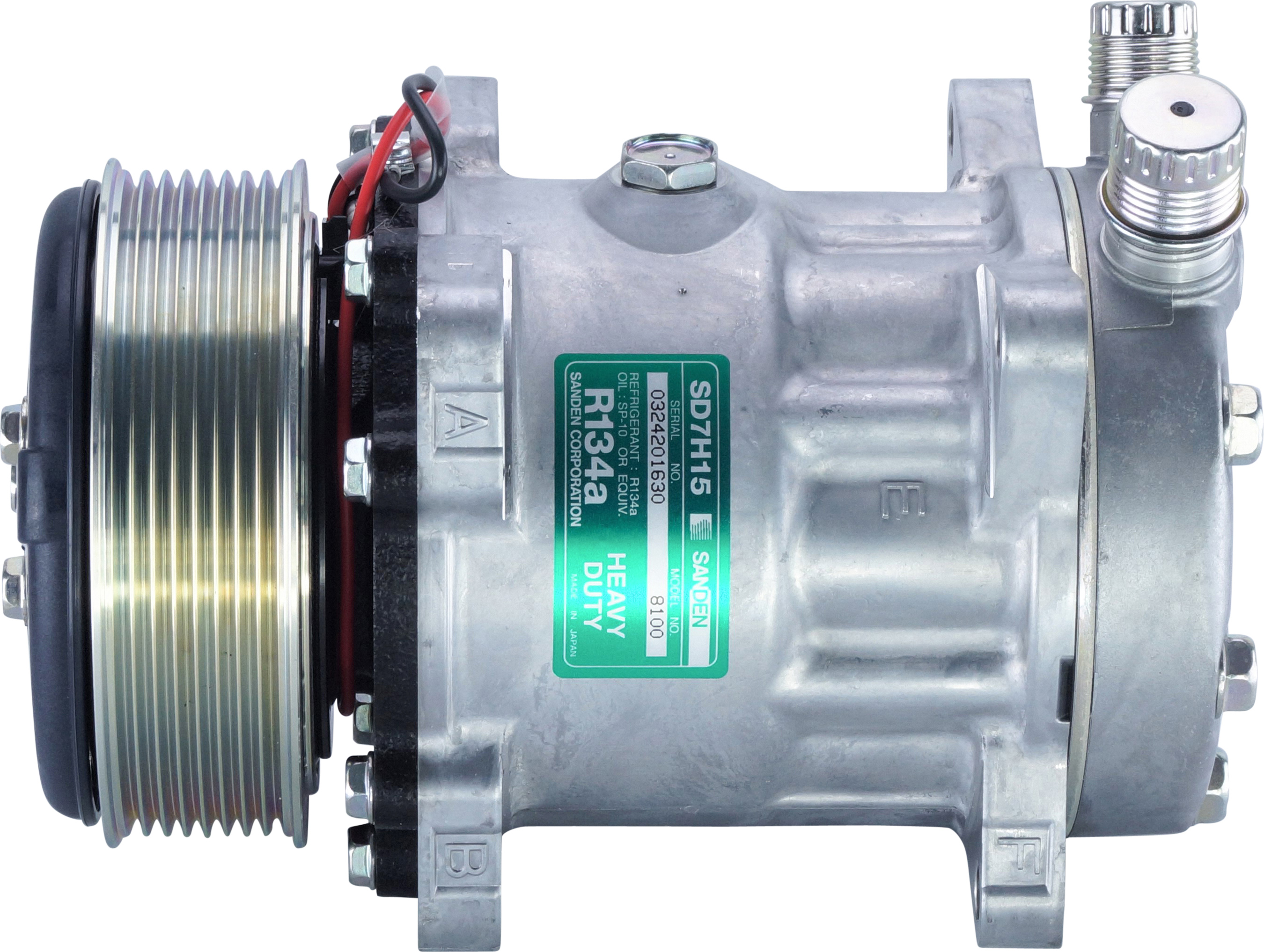 COMPRESSOR, SANDEN, SD7H15 8100, 12V, 8PV, 119MM, VERT O-RING, EAR MOUNT, R134A