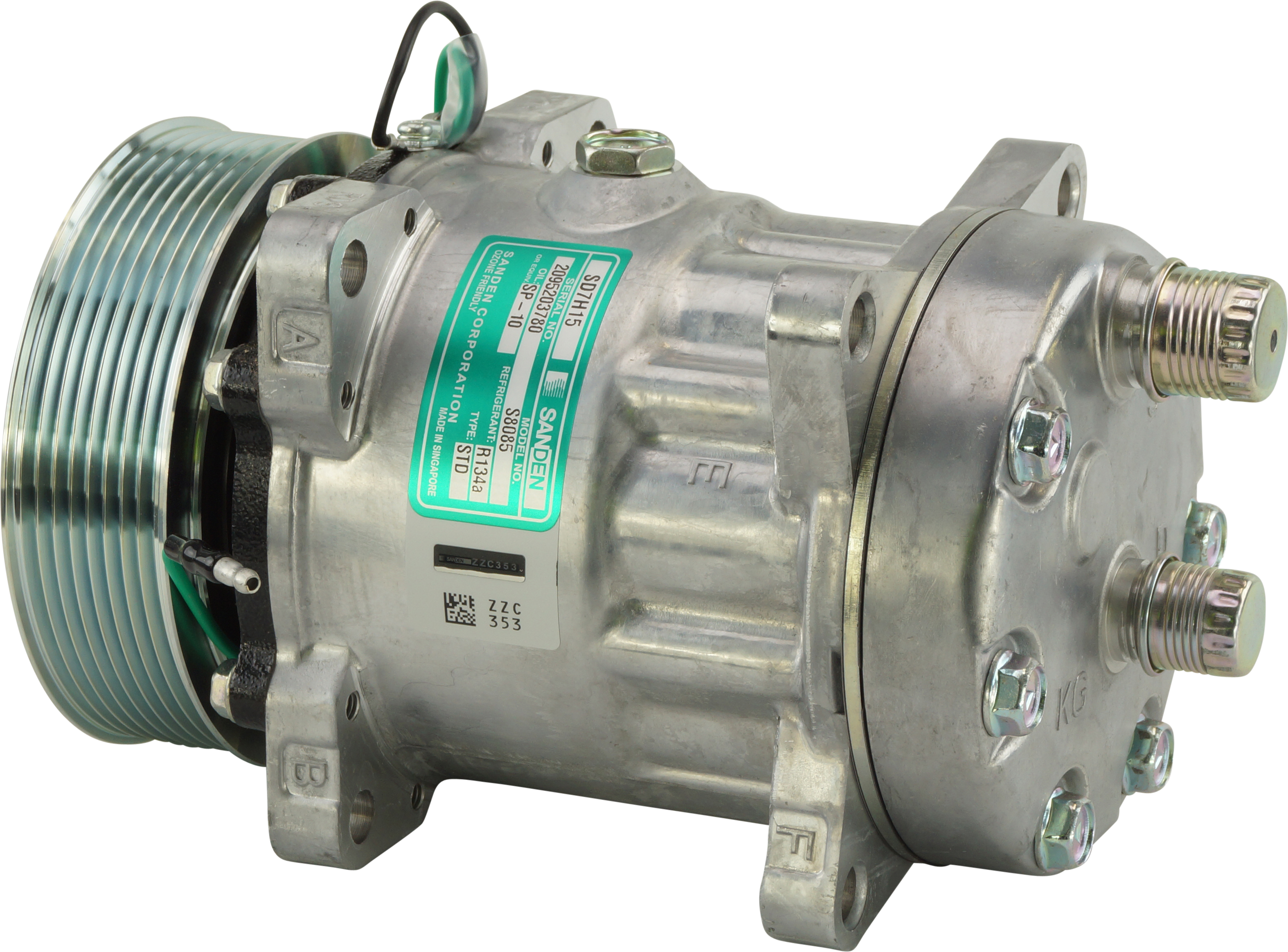 COMPRESSOR, SANDEN, SD7H15 8085, 24V, 8PV, 119MM, REAR O-RING, EAR MOUNT, R134A