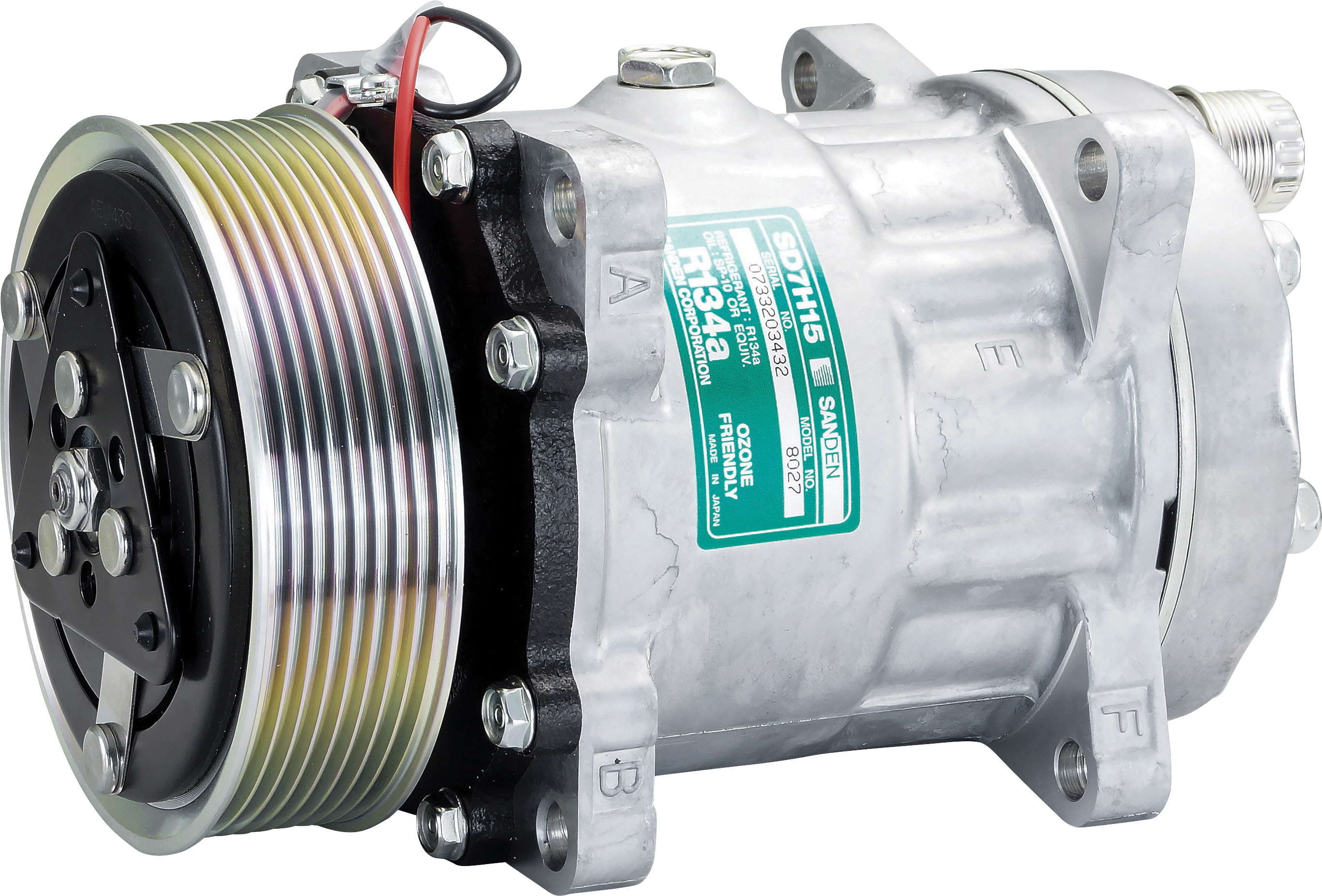 COMPRESSOR, SANDEN, SD7H15 8027, 12V, 8PV, 119MM, REAR O-RING, EAR MOUNT, R134A