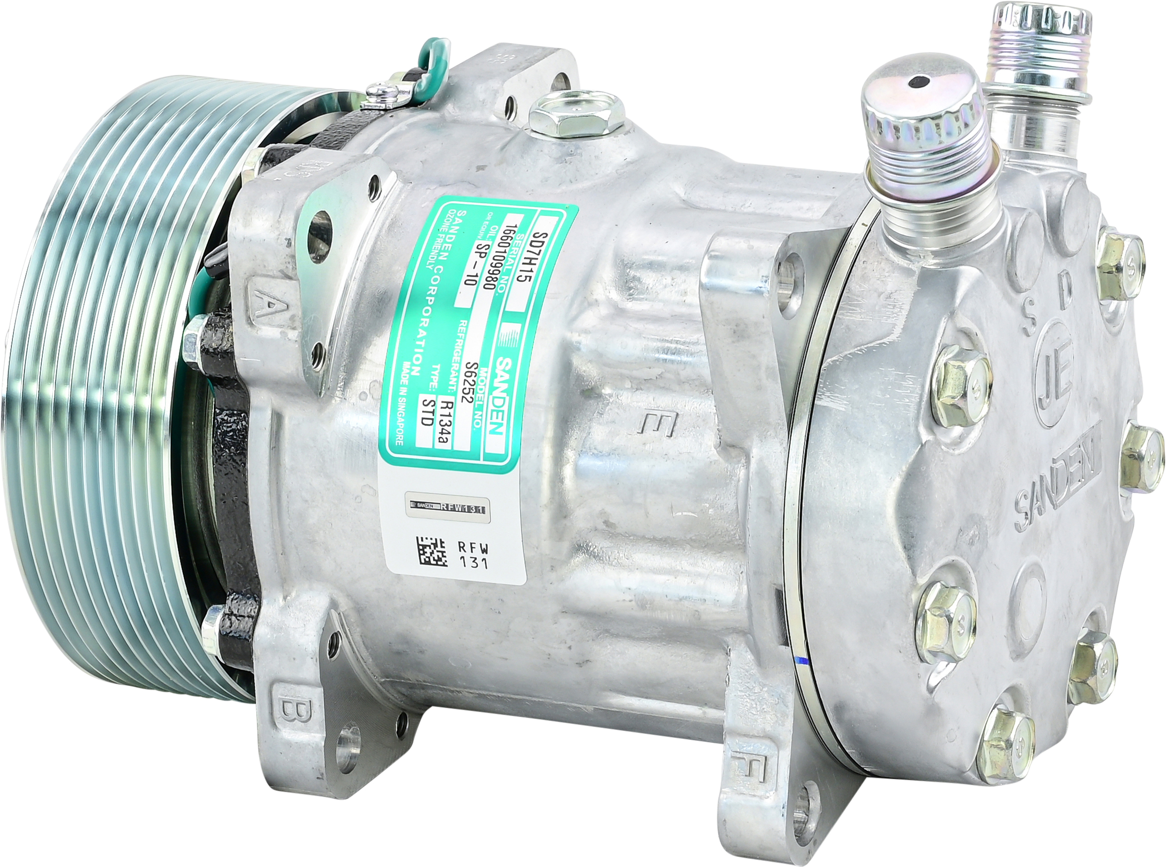 COMPRESSOR, SANDEN, SD7H15 A975, 24V, 10PV, 125MM, VERT O-RING, R134A