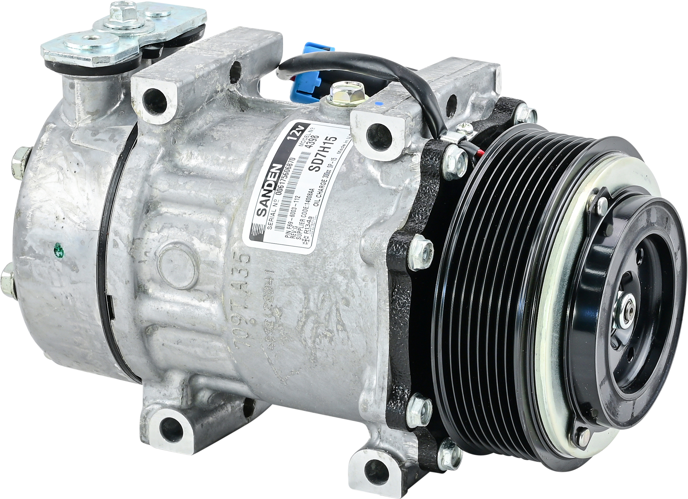 COMPRESSOR, SANDEN, SD7H15SHD 4398, 12V, 8PV, 119MM, VERT PAD, DIRECT MOUNT, R134A