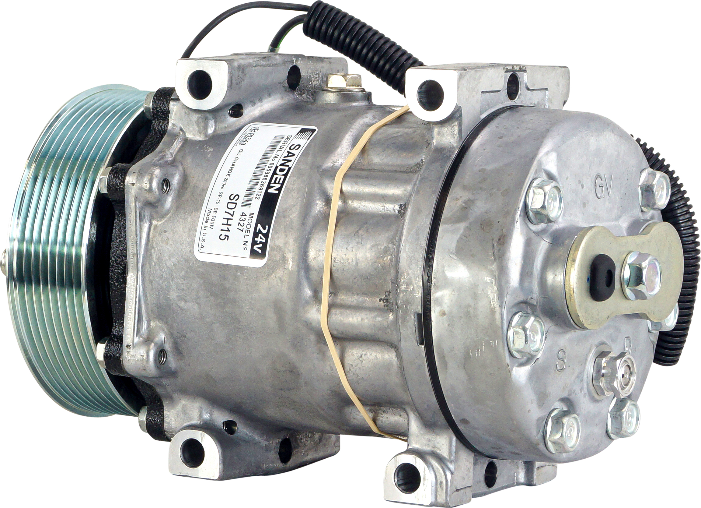 COMPRESSOR, SANDEN, SD7H15 4327, 24V, 8PV, 119MM, GV HEAD, REAR PAD W/REAR O-RING ADAPTOR, DIRECT MO