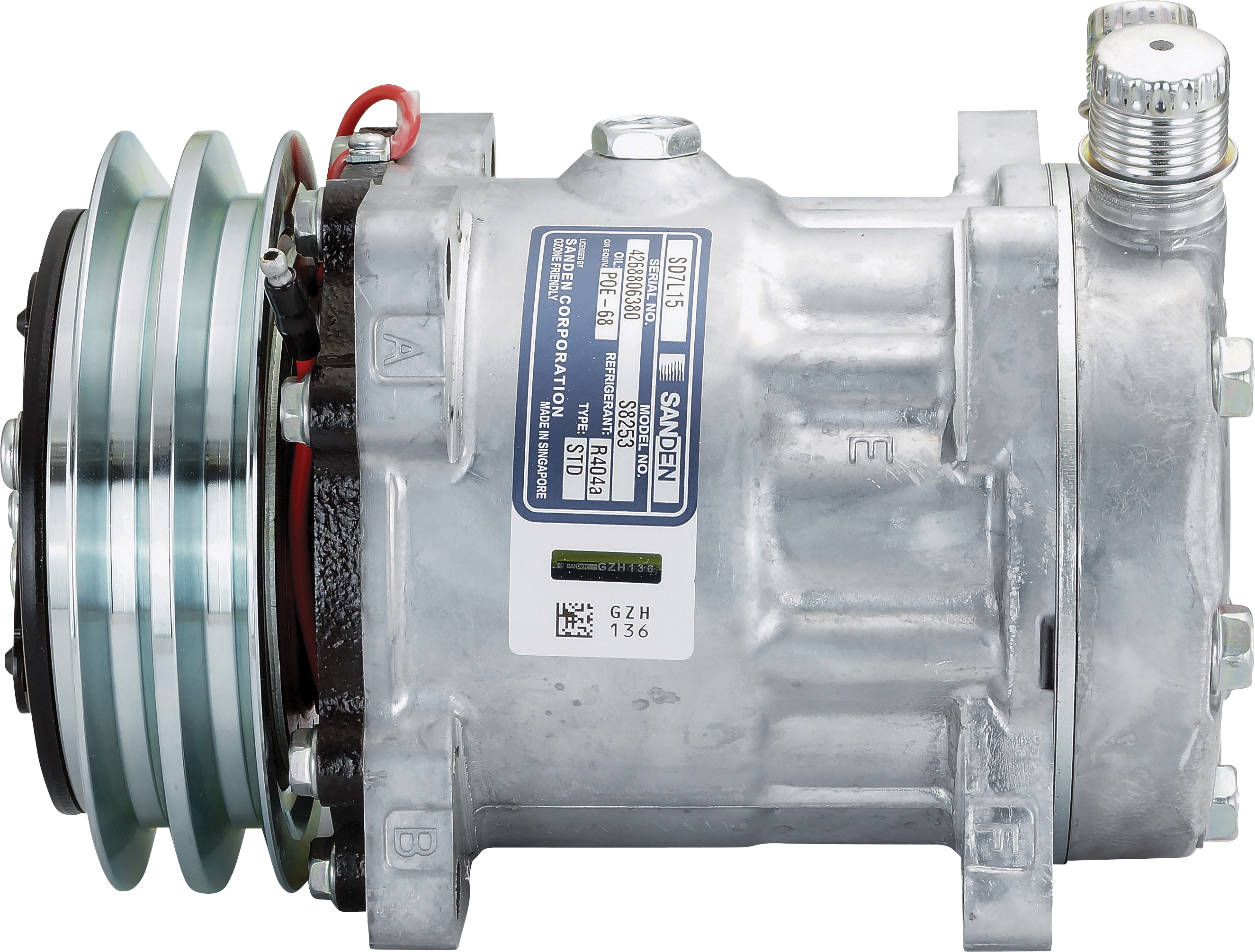 COMPRESSOR, SANDEN, SD7L15 A958, 12V, 2A, 132MM, VERT O-RING, EAR MOUNT, R404A