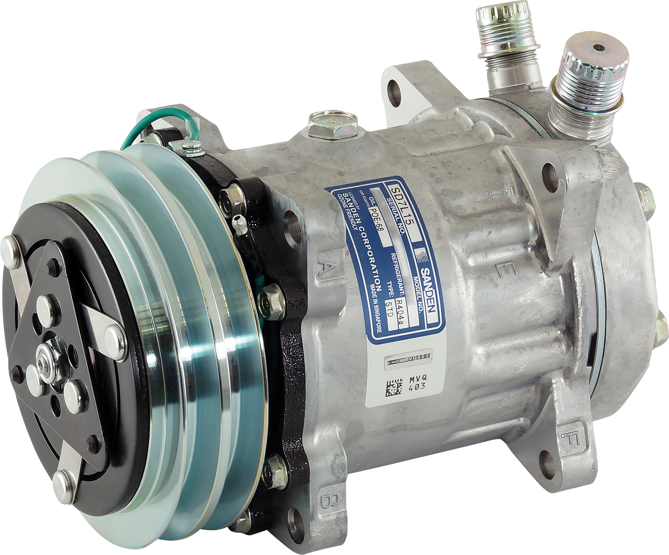 COMPRESSOR, SANDEN, SD7L15 A947, 24V, 2A, 132MM, VERT O-RING, EAR MOUNT, R404A