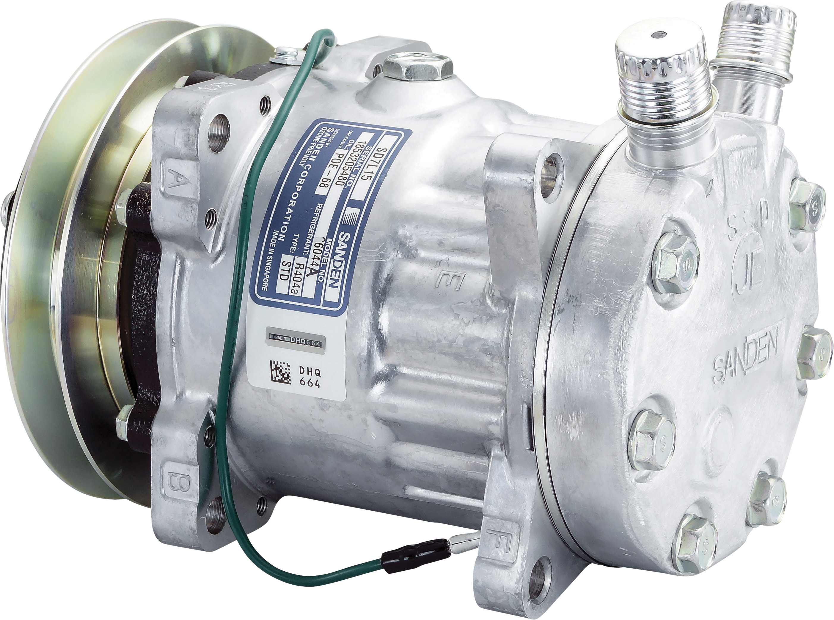 COMPRESSOR, SANDEN, SD7L15 6044, 24V, 1B, 138MM, VERT O-RING, EAR MOUNT, R404A