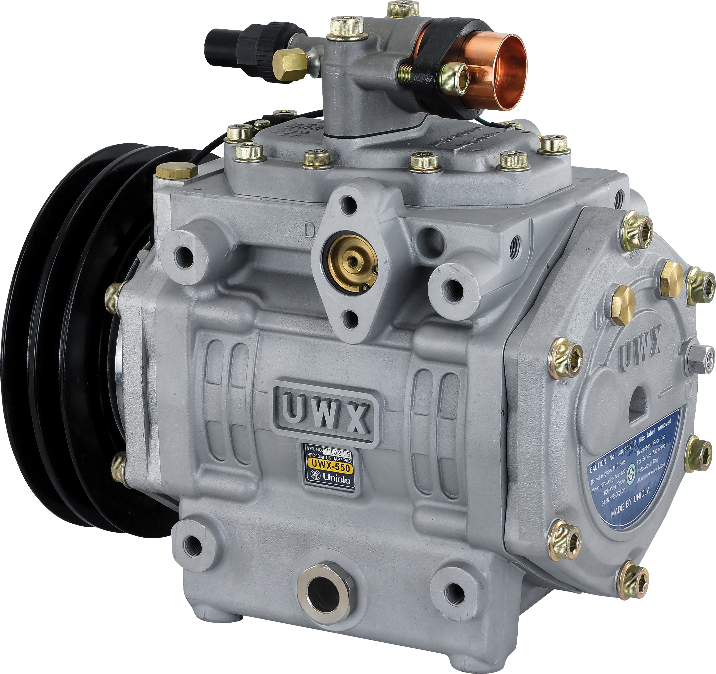 COMPRESSOR, UNICLA, UWX550 9276, 24V, 2B, 210MM, R134A, WITH SHUT OFF