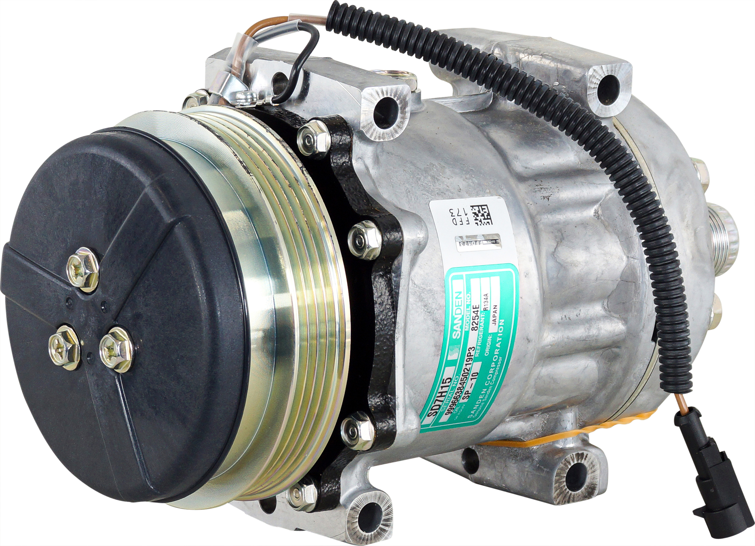 SANDEN COMP MODEL 8254, SD7H15, 12V 12V, PV4, 120MM PULLEY AMP CONNECTOR.