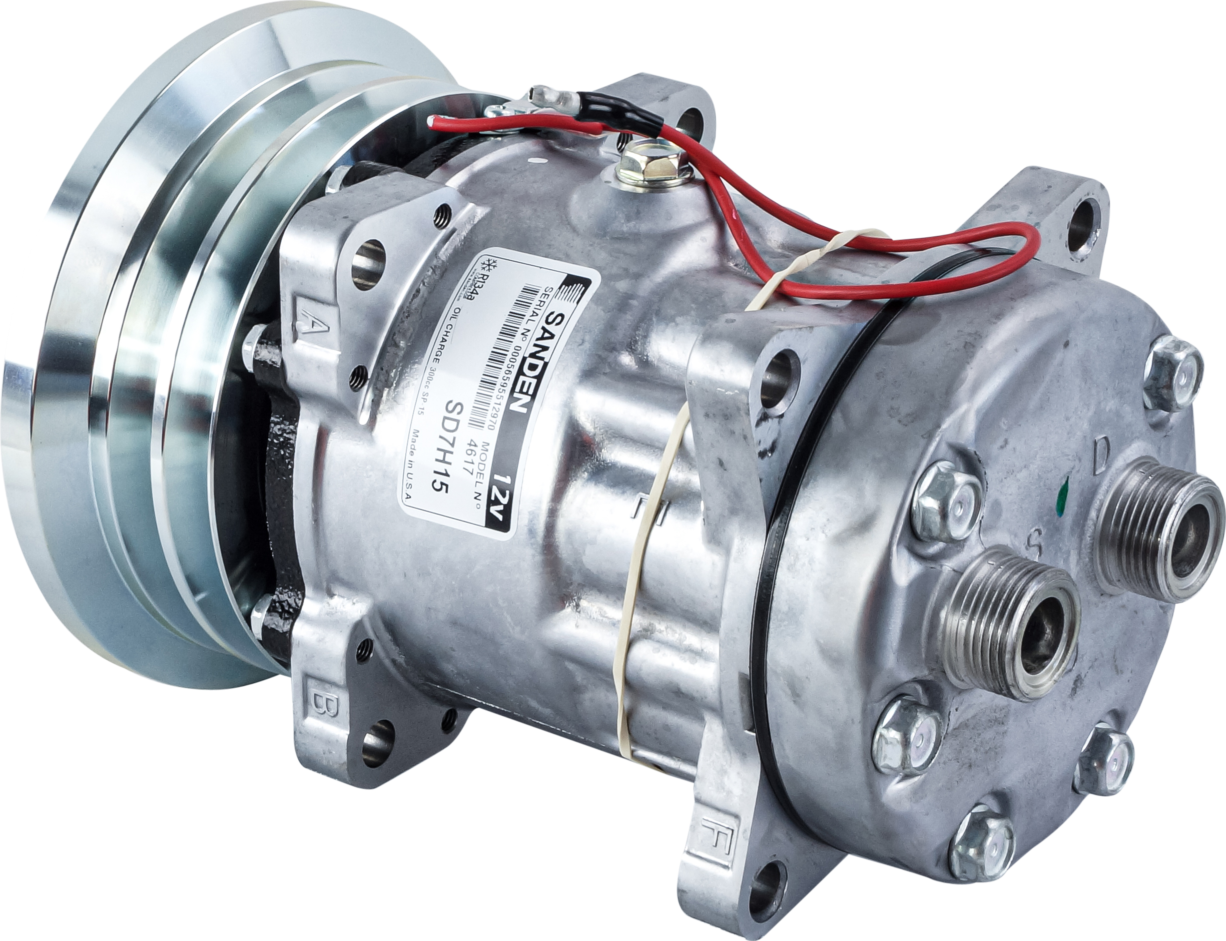 COMPRESSOR, CASE, NEW HOLLAND, SANDEN SD7H15 U4617,12V 2A, 132MM,WITH DUST COVER, REAR TUBE O