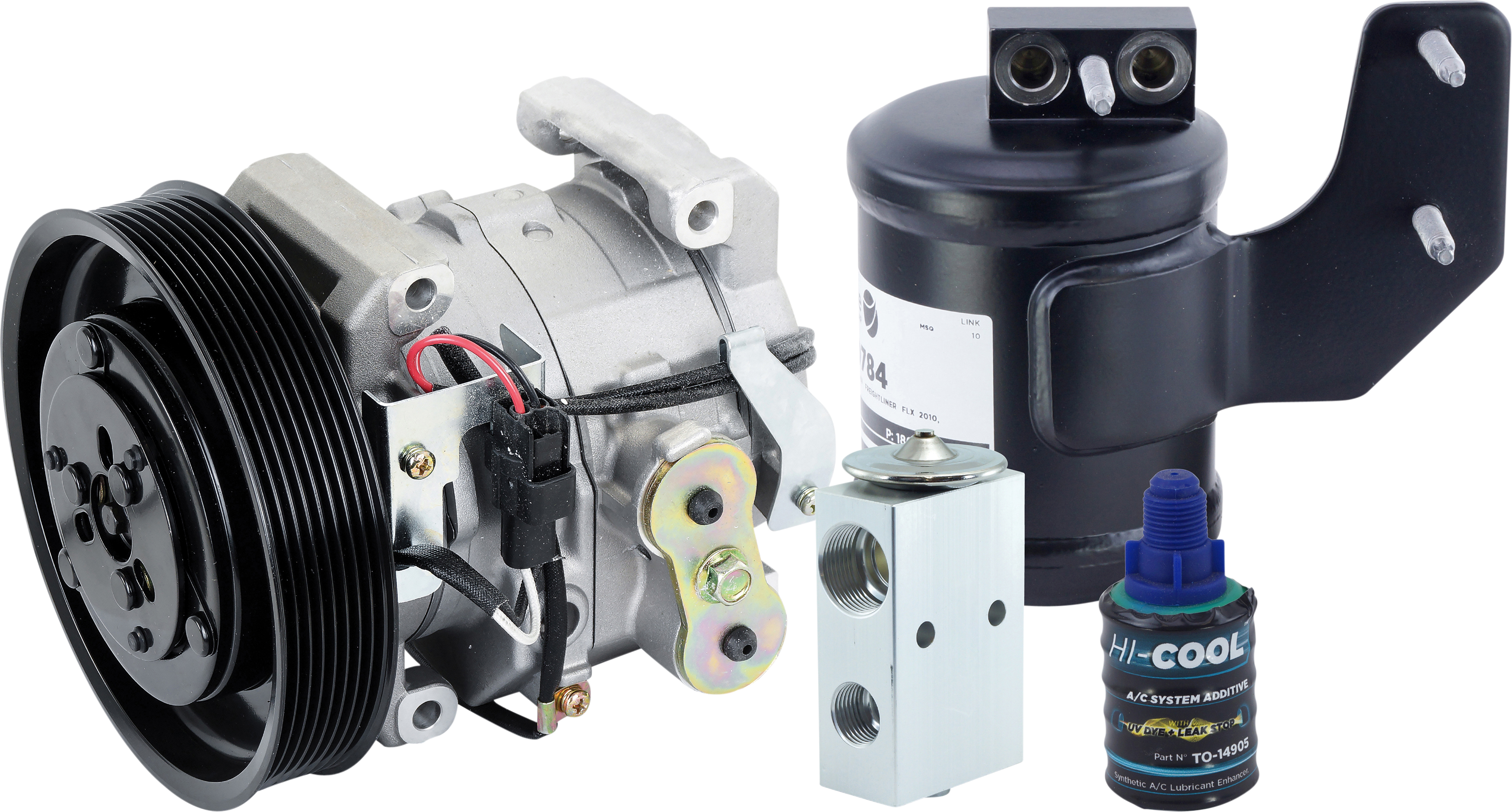 COMPRESSOR KIT, WESTERN STAR 4700, 6900, DENSO 10S15C 8PV 163MM COMP, INCL DR, TX, HICOOL 60ML WITH