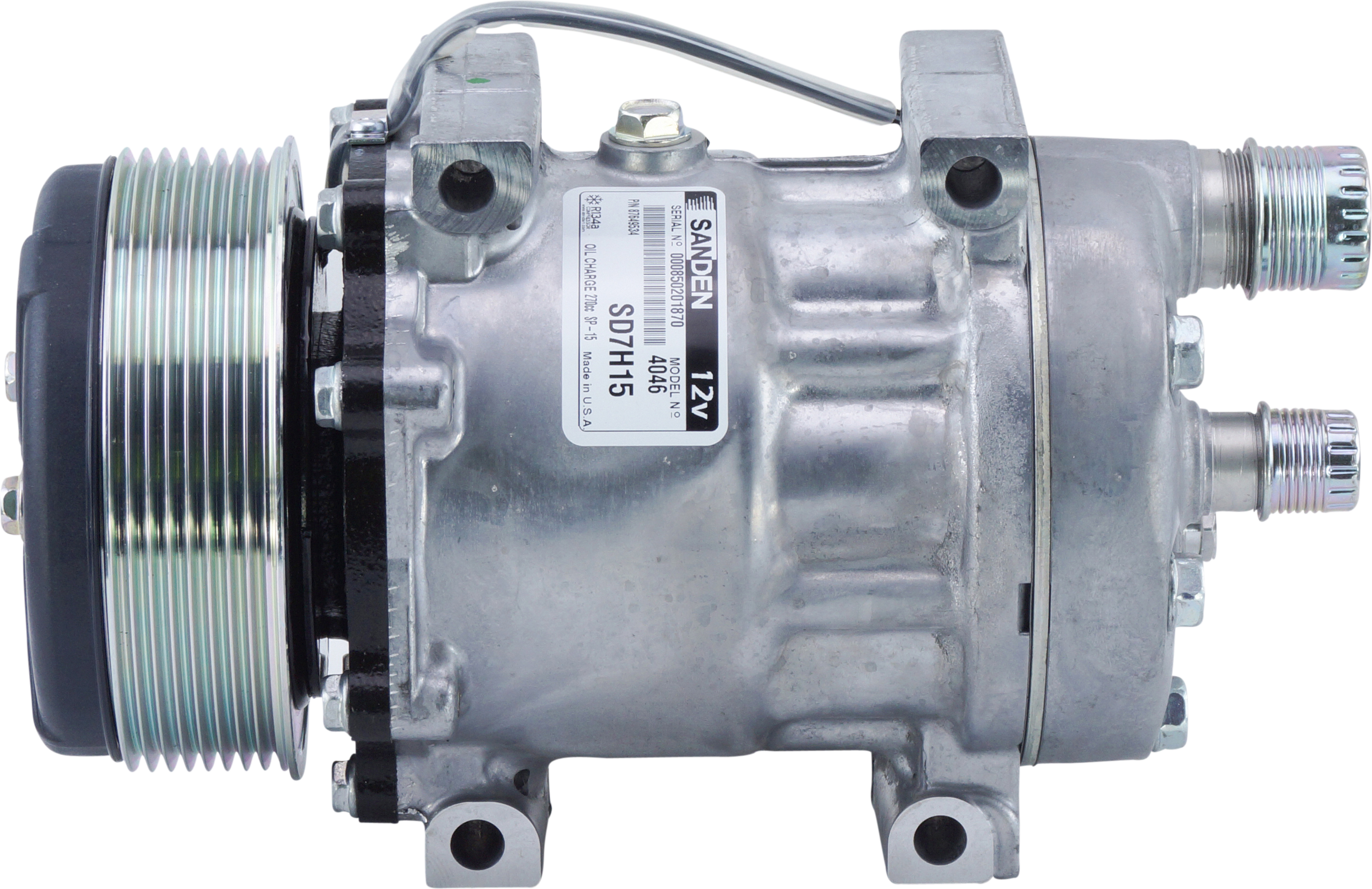COMPRESSOR, CASE WINDROWER, SANDEN, SD7H15, 12V, 8PV, 119MM, REAR O-RING, DIRECT MOUNT, R134A