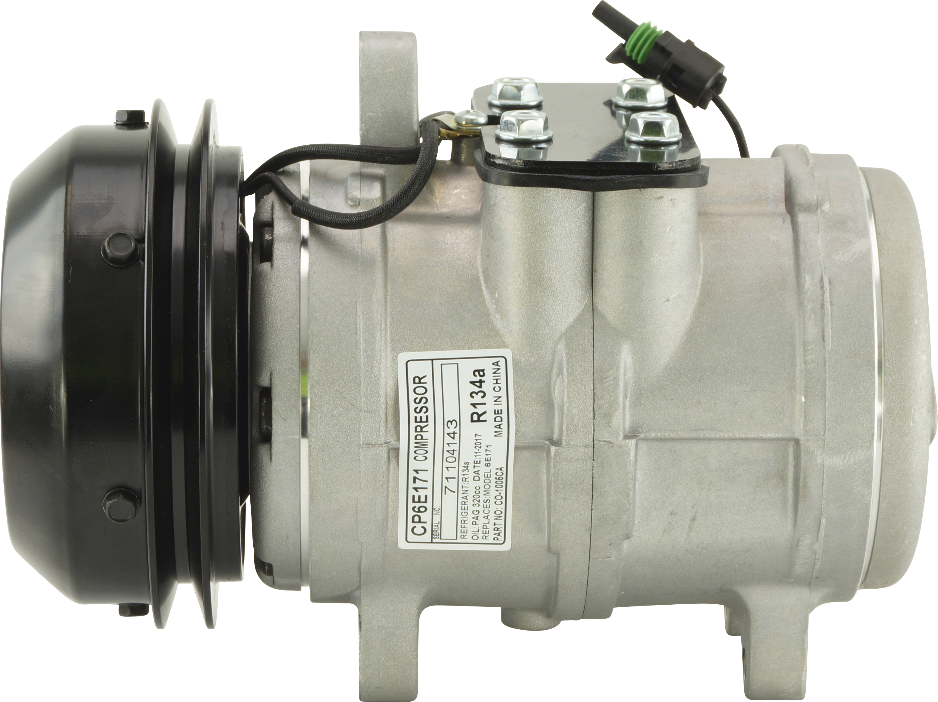 COMPRESSOR, JOHN DEERE, S-SERIES (REPL DENSO), 6E171, 12V, 1A, 146MM, R134A, WITH DUST COVER