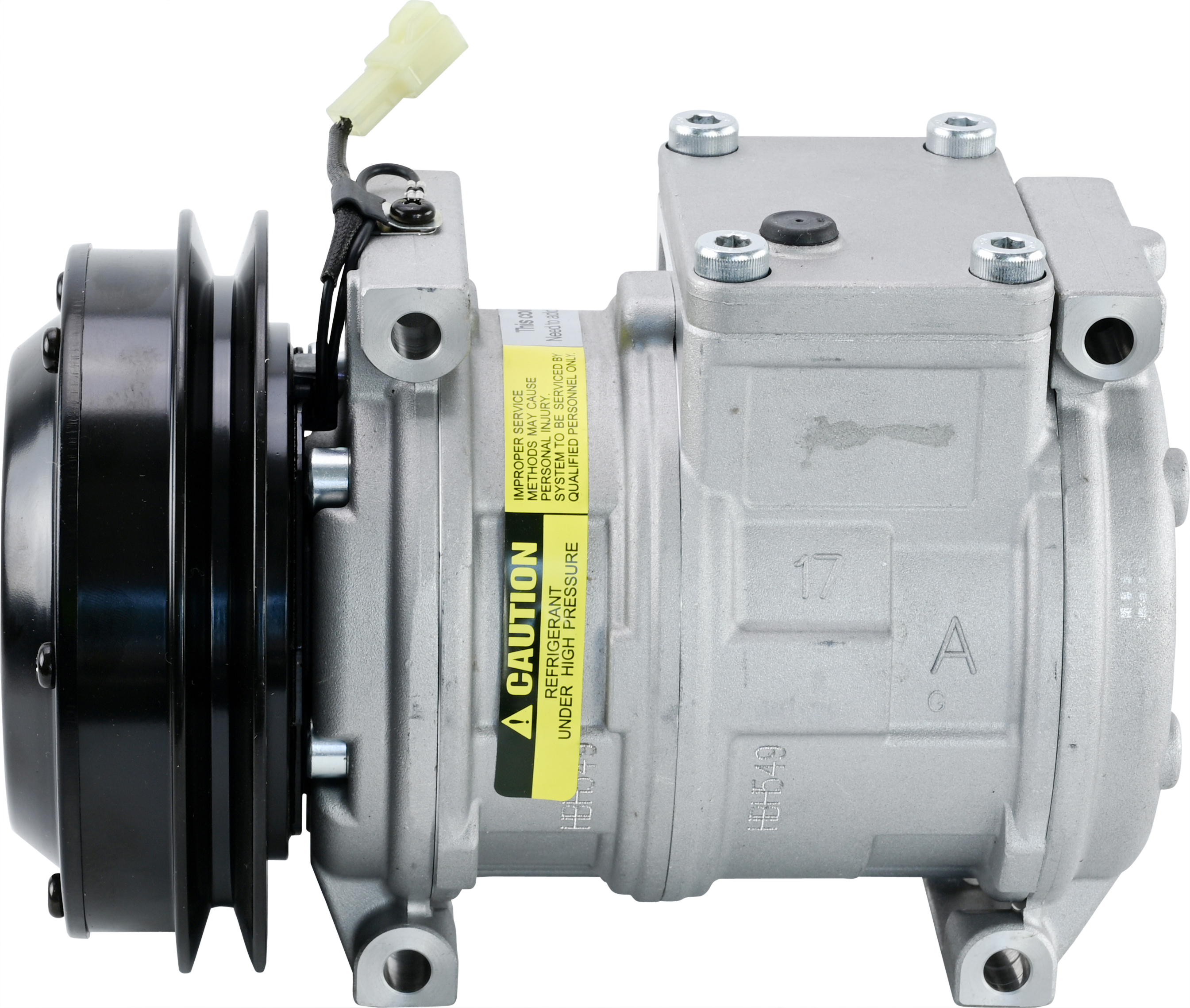 COMPRESSOR, JOHN DEERE, S-SERIES (REPL DENSO), 10PA17C, 12V, 1A, SCREW FITTINGS, SET FORWARD PULLEY
