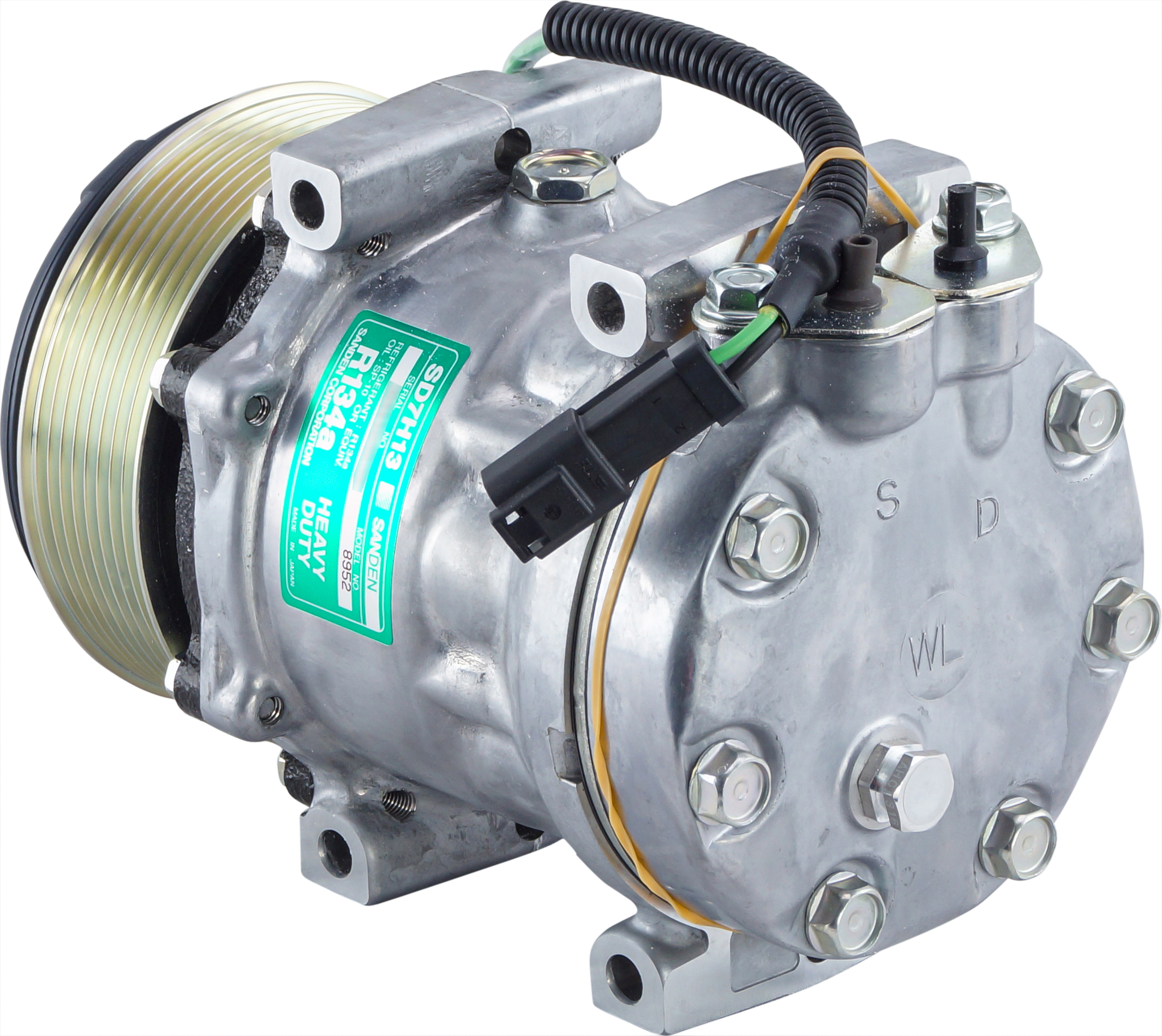 COMPRESSOR, KOMATSU, SANDEN, SD7H13 8952, 24V, 8PV, WL HEAD, DIRECT MOUNT