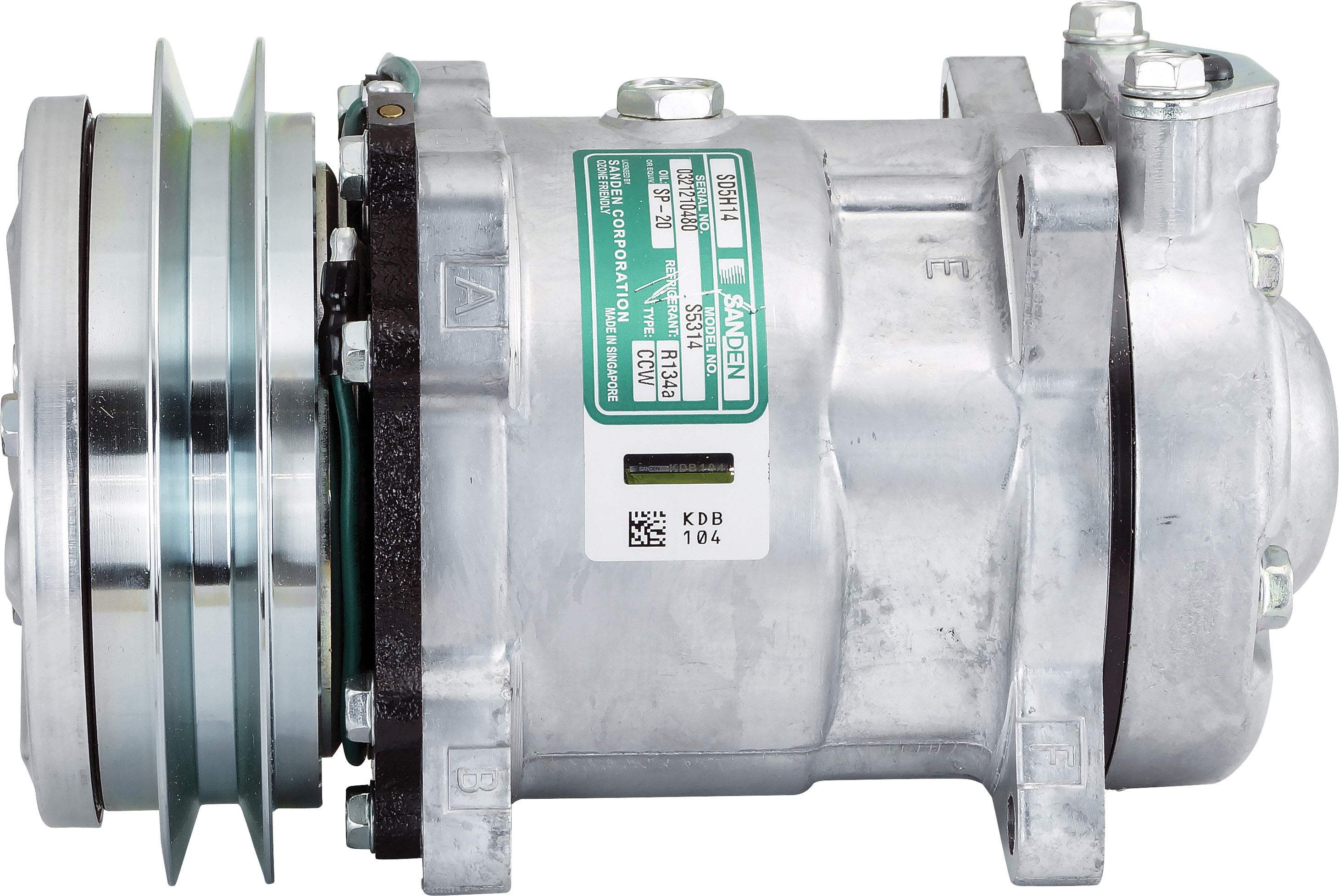 COMPRESSOR, KOMATSU, SANDEN, SD5H14, 24V, 1B, 146MM, ZC HEAD, VERT PAD, EAR MOUNT