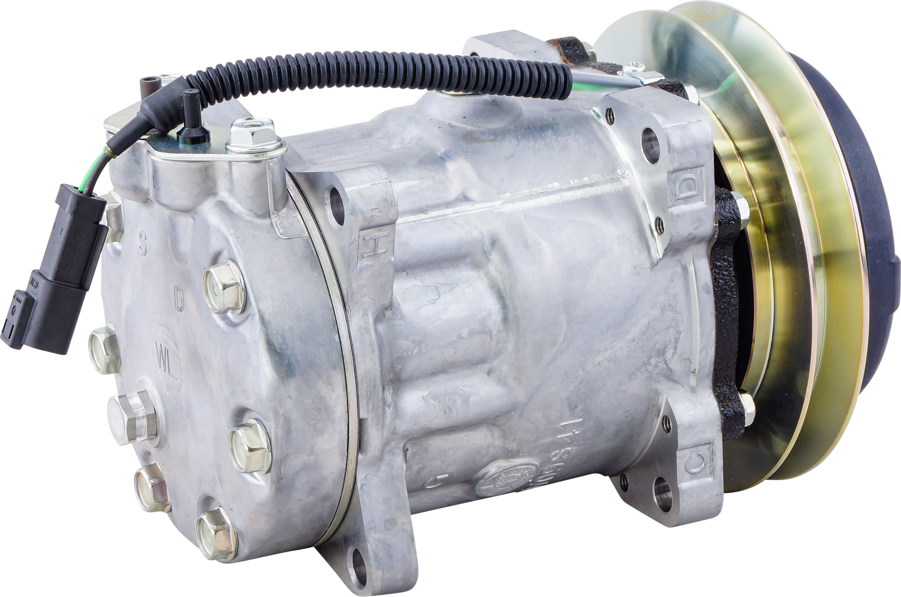 COMPRESSOR, KOMATSU GD5XX, GD6XX, GD7XX SERIES, SANDEN, SD7H15, 24V, 1B, VERT PAD, EAR MOUNT