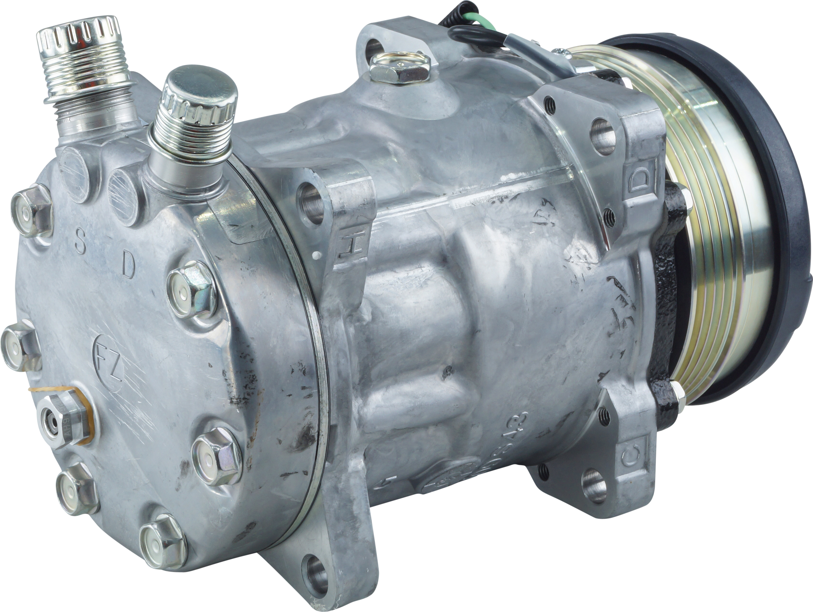 COMPRESSOR, LIEBHERR MATERIAL HANDLER LH22, LH24, SANDEN, 6104, SD7H15, 24V, PV4, 110MM, EAR MOUNT