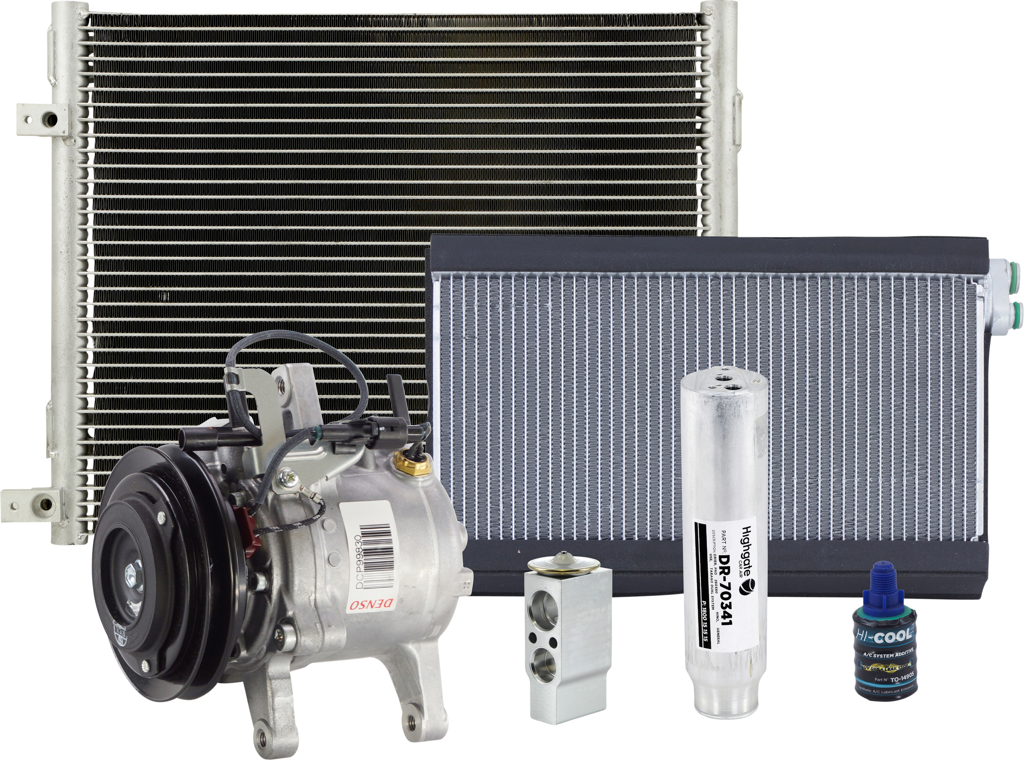 COMPRESSOR KIT, KUBOTA M8540, M9540 TRACTOR, INCL DENSO SV07E COMPRESSOR & ACCESSORIES