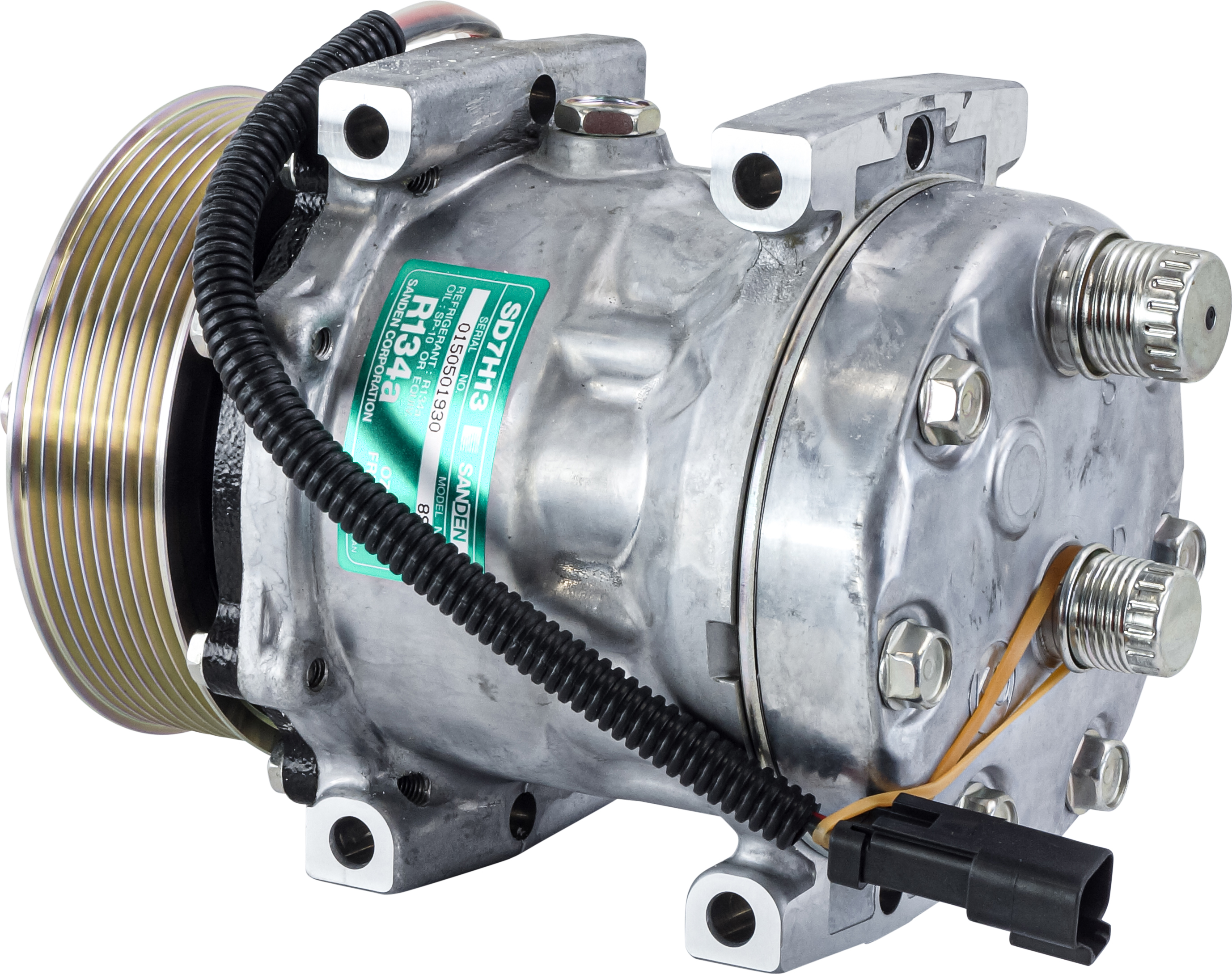 COMPRESSOR, TEREX SKID STEER 100, SANDEN, SD7H13, 12V, 8PV, 119MM, REAR O-RING, KG HEAD, DIRECT MOUN