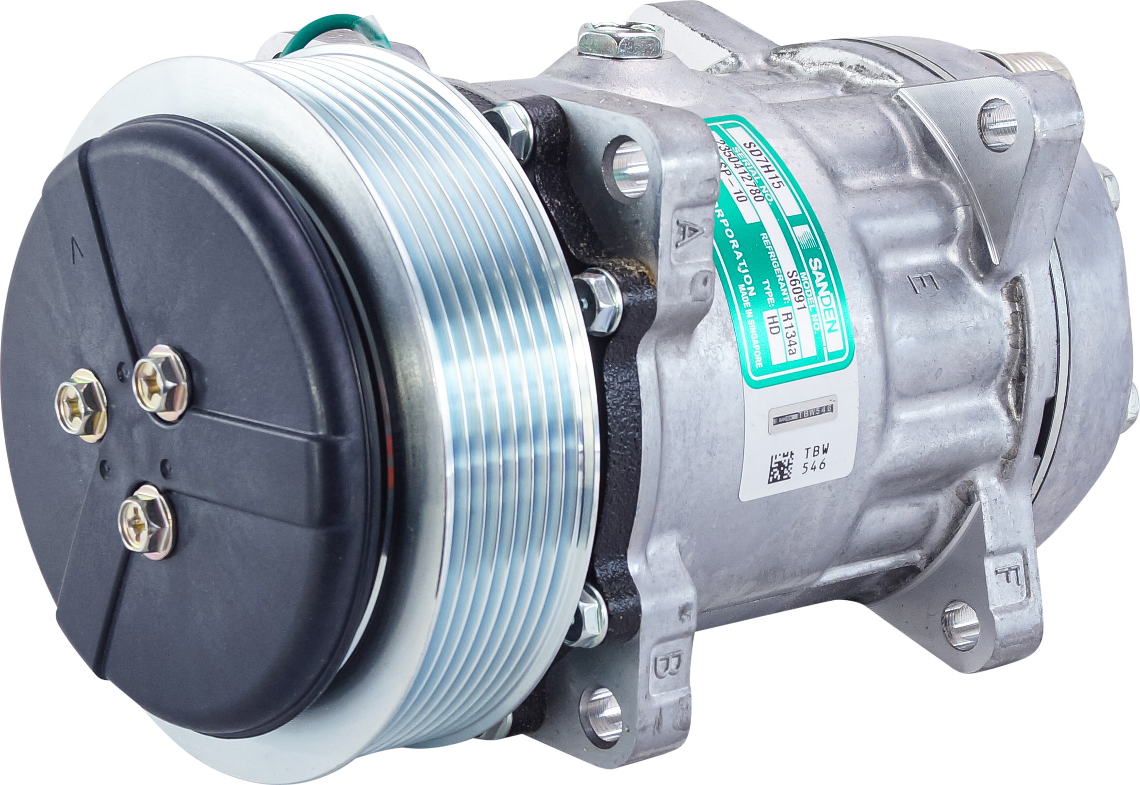 COMPRESSOR, VOLVO TRUCK, SANDEN, SD7H15, 24V, 8PV, 132MM, EAR MOUNT, REAR O-RING