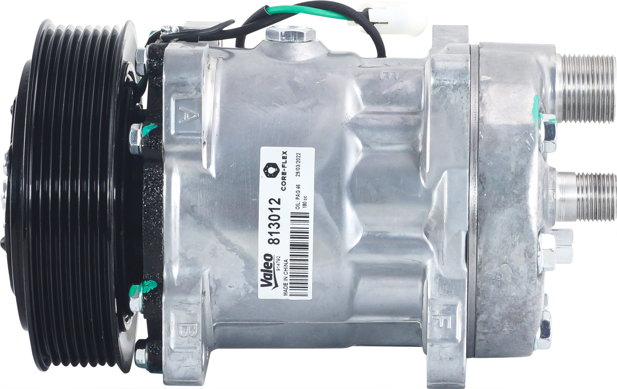 COMPRESSOR, VOLVO TRUCK, VALEO, REPL SANDEN, SD7H15, 24V, 8PV, 132MM, EAR MOUNT, REAR O-RING #12/#8