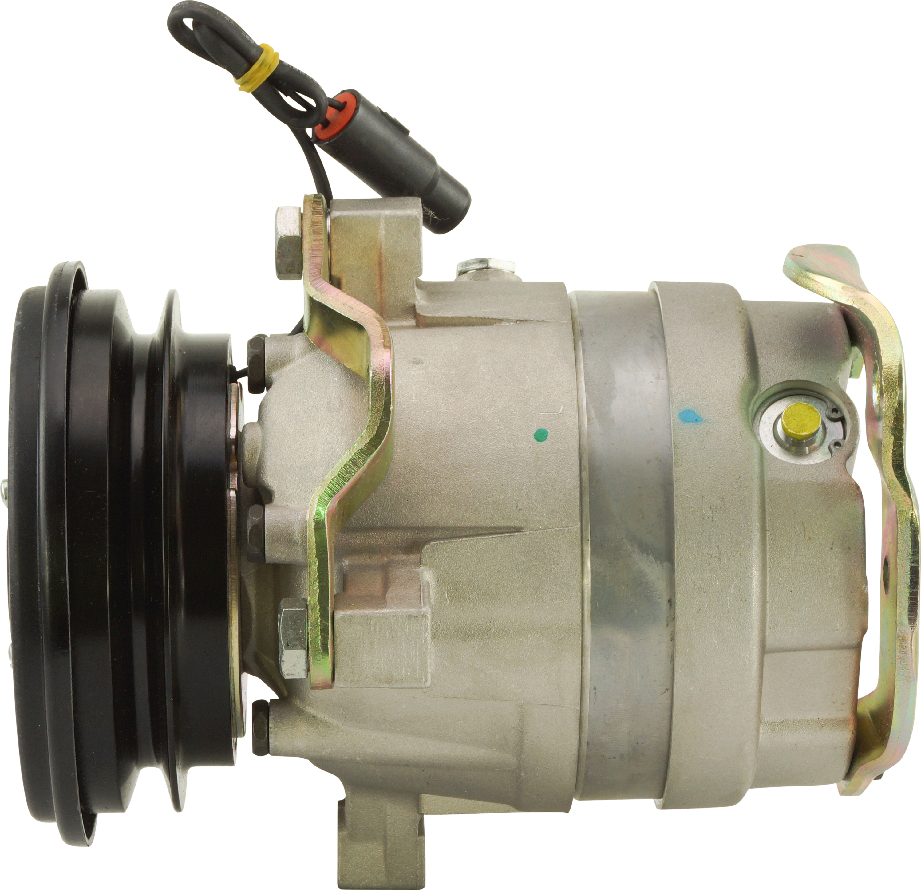 COMPRESSOR, VOLVO EXCAVATOR EC55B, 24V, 1A, 130MM, GM PAD, RADIAL MOUNT, WITH DUST COVER, 700641