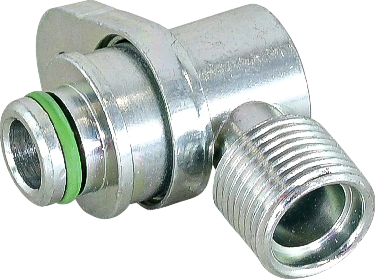 FITTING, COMPRESSOR, DENSO, #8 MIOR, R134A PAD, DISCHARGE, 15.33MM OD, 90 DEG SWIVEL