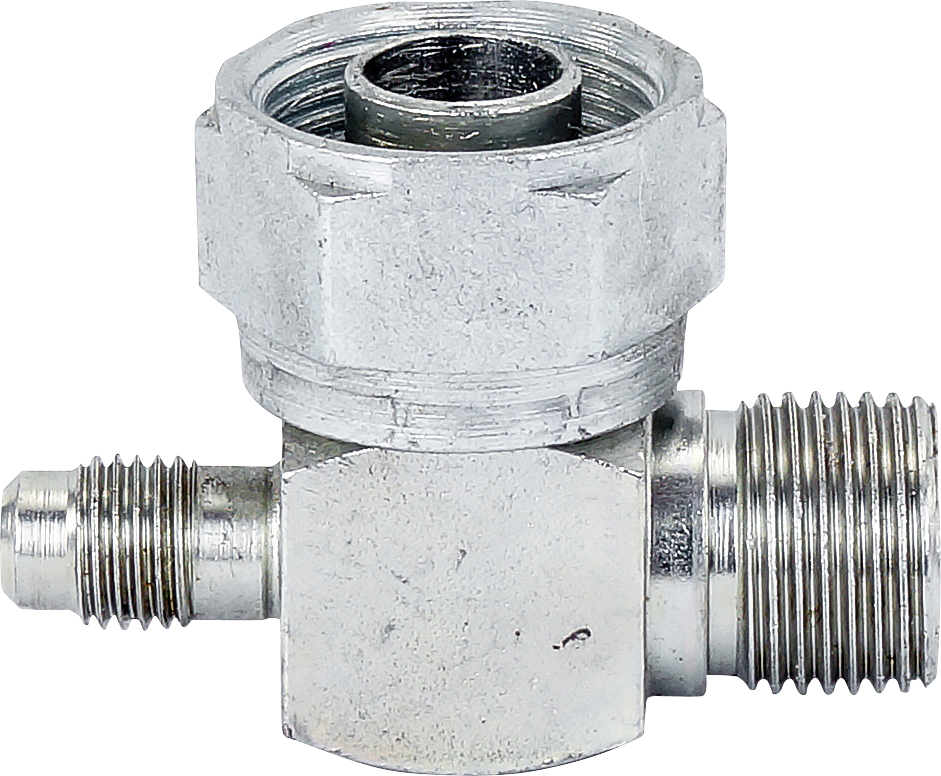 FITTING, COMPRESSOR, CONVERSION, TUBE-O-MIO #8, SCHRADER, HORIZONTAL R12 1/4MF ACCESS