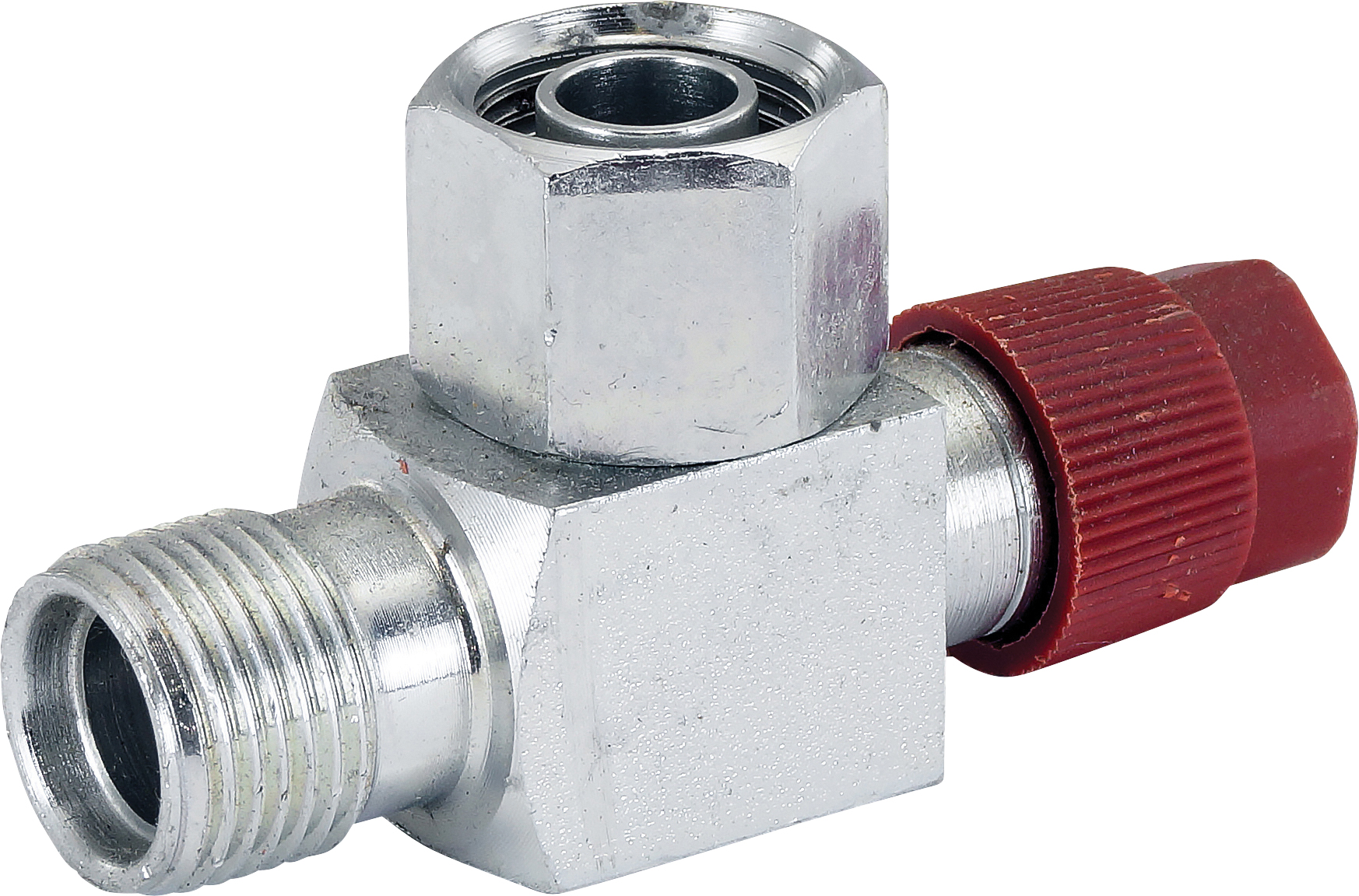 FITTING, COMPRESSOR, FOR-MIO #8, SCHRADER, HORIZONTAL R134A ACCESS