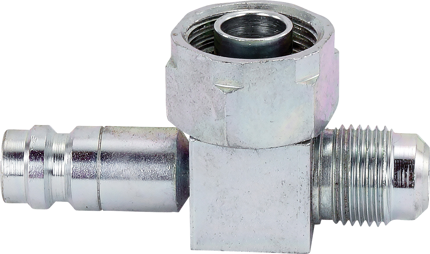 FITTING, COMPRESSOR, CONVERSION, TUBE-O-MF #8, SCHRADER, HORIZONTAL R134A ACCESS