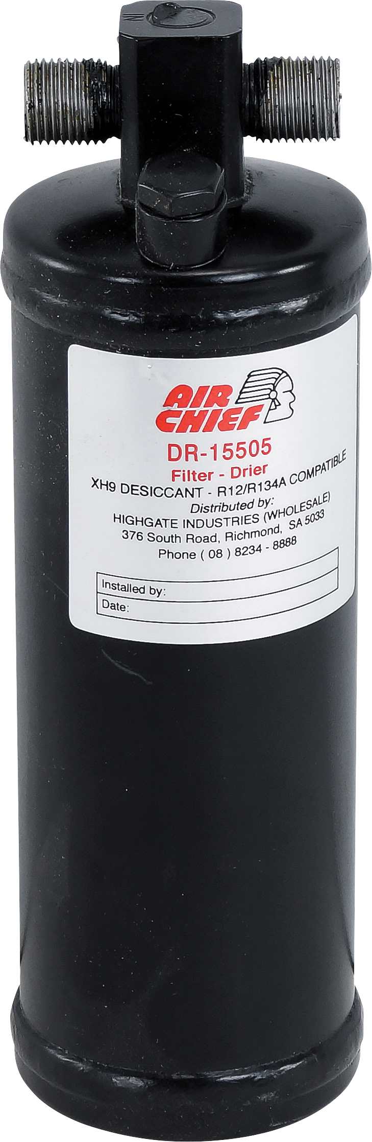 DRIER, OR-OR #6 2-SP, 2 VERTICAL SWITCH PORTS R12/R134A, 200X62, AIR-CHIEF