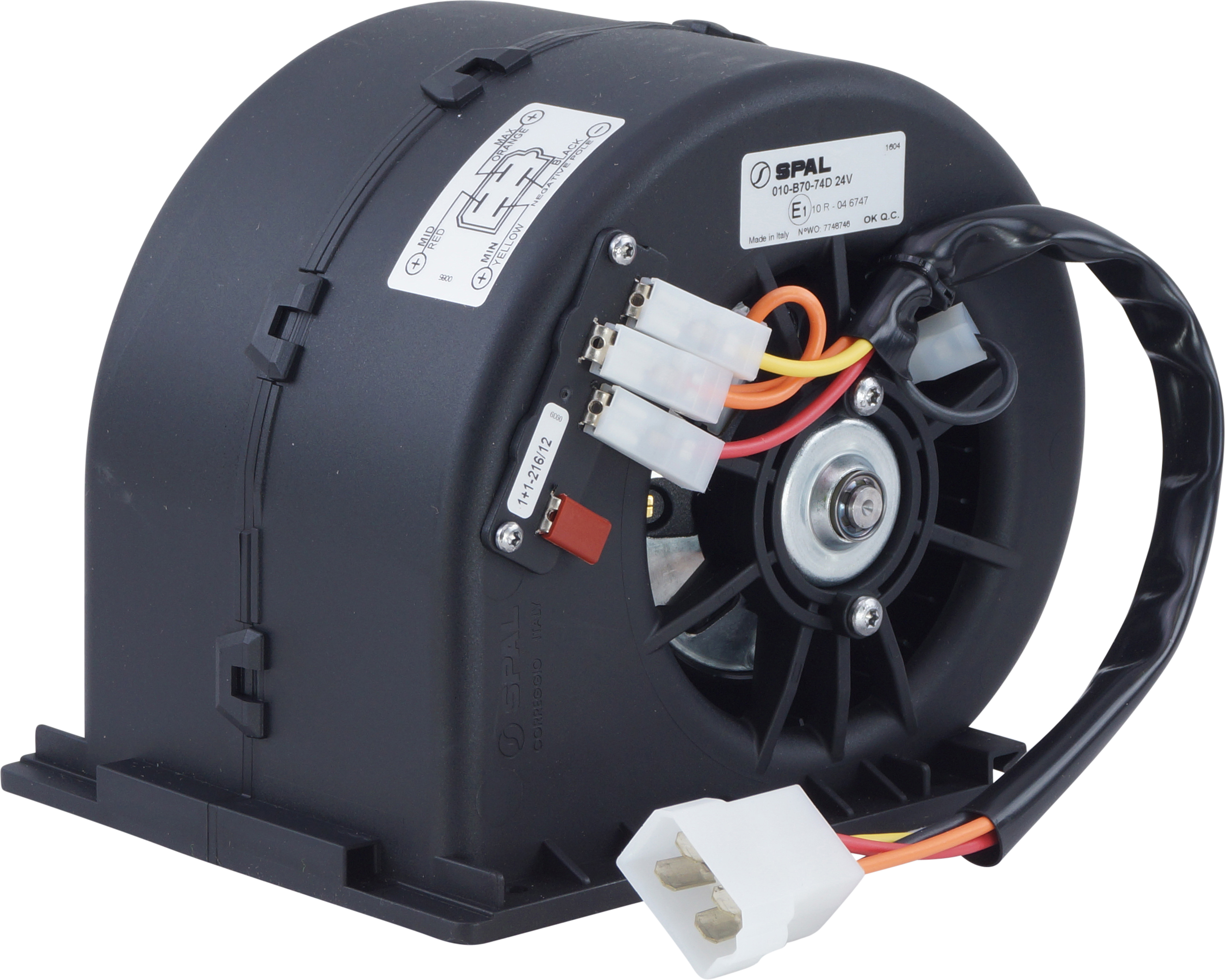 EVAPORATOR BLOWER ASSEMBLY, SINGLE, SPAL, 24V, 3-SPD, UNIVERSAL, PLASTIC CASE, SIDEWINDER