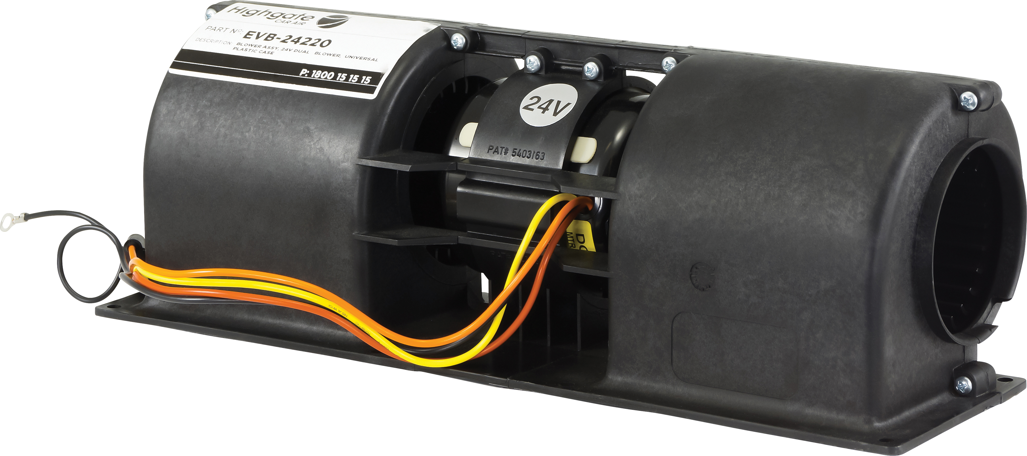EVAPORATOR BLOWER ASSEMBLY, DUAL, SPAL, 24V, 3-SPD, UNIVERSAL, PLASTIC CASE