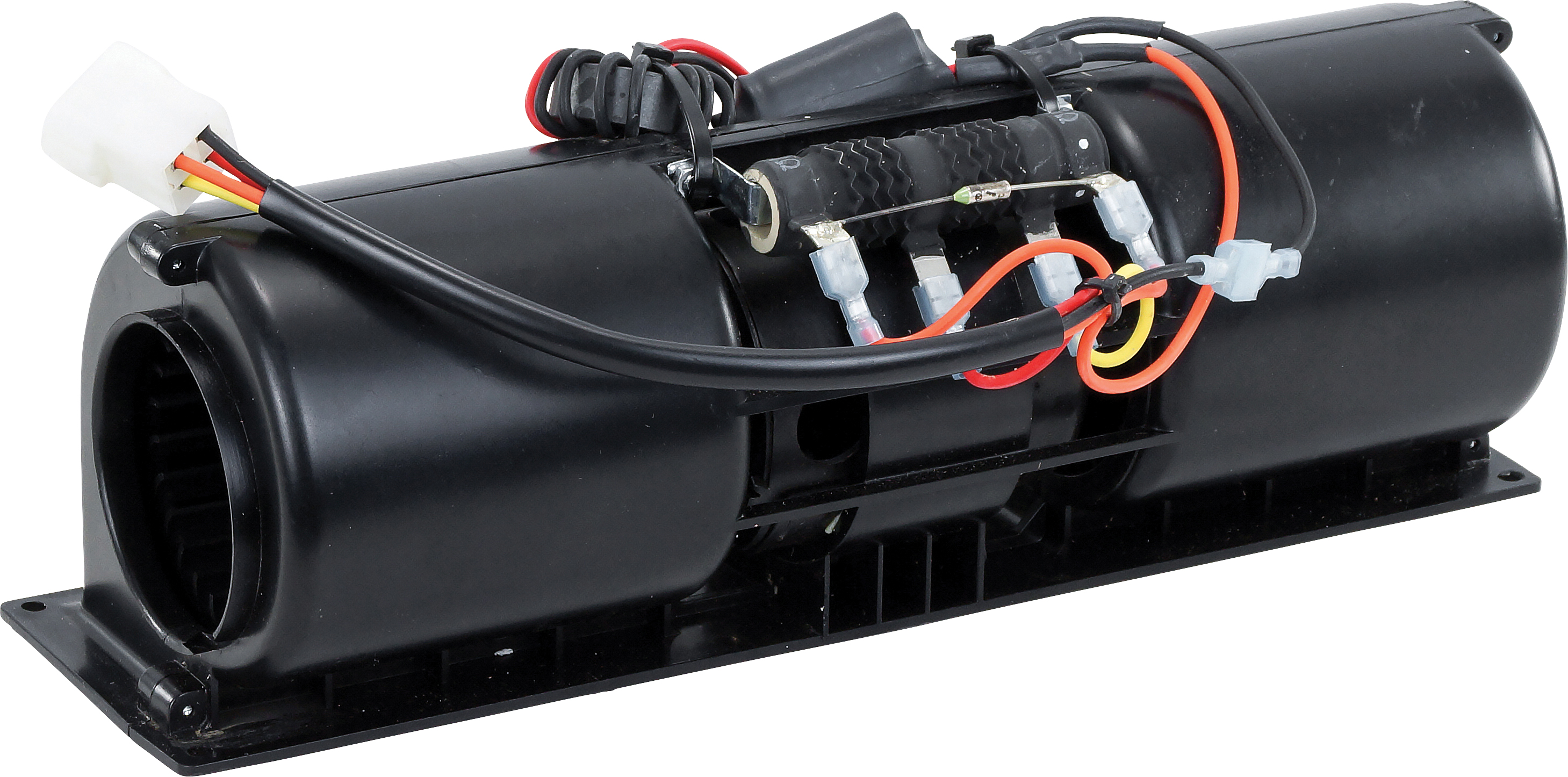 EVAPORATOR BLOWER ASSEMBLY, DUAL, SPAL, 12V, CASE TRACTOR, PLASTIC CASE SPECIAL RESISTOR/INTERFERENC