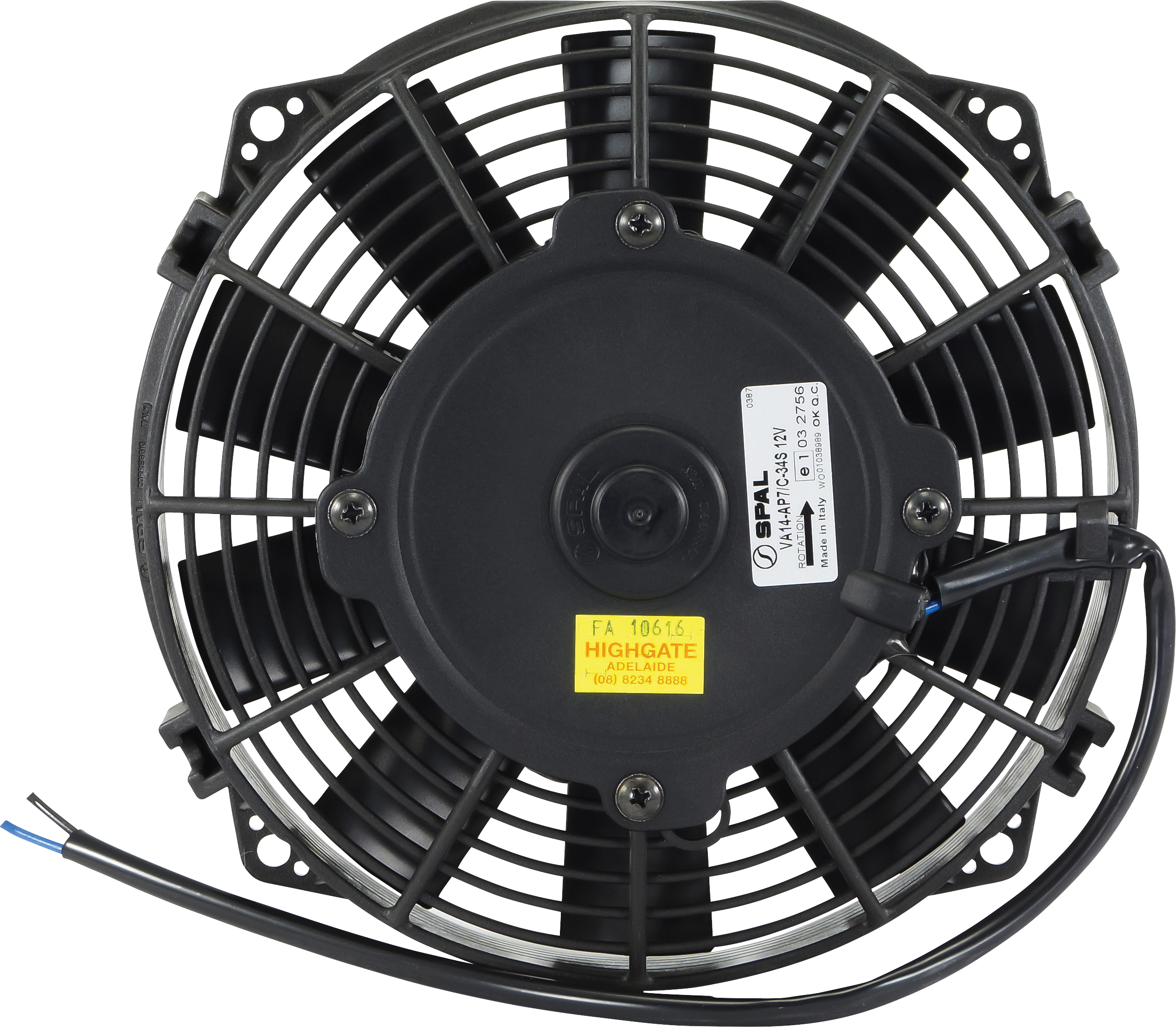 FAN, CONDENSER, SPAL, 12V, 200MM (8 INCH), PUSHER, STRAIGHT BLADE, PREMIUM MOTOR