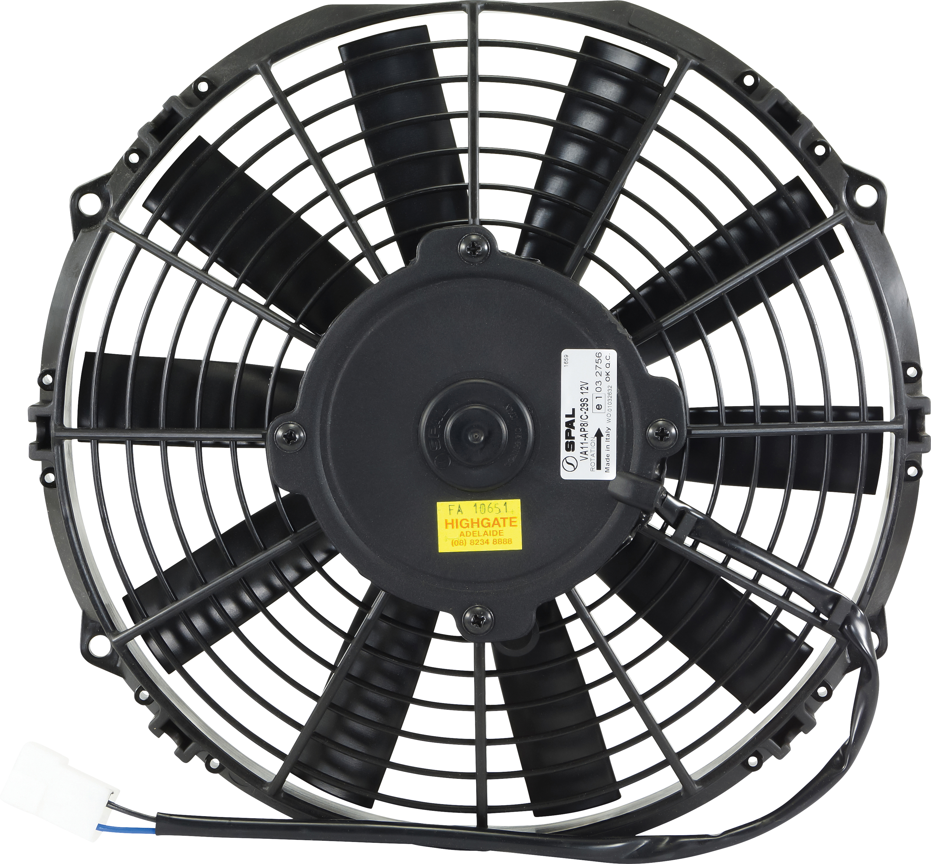 FAN, CONDENSER, SPAL, 12V, 255MM (10 INCH), PUSHER, STRAIGHT BLADE, PREMIUM MOTOR