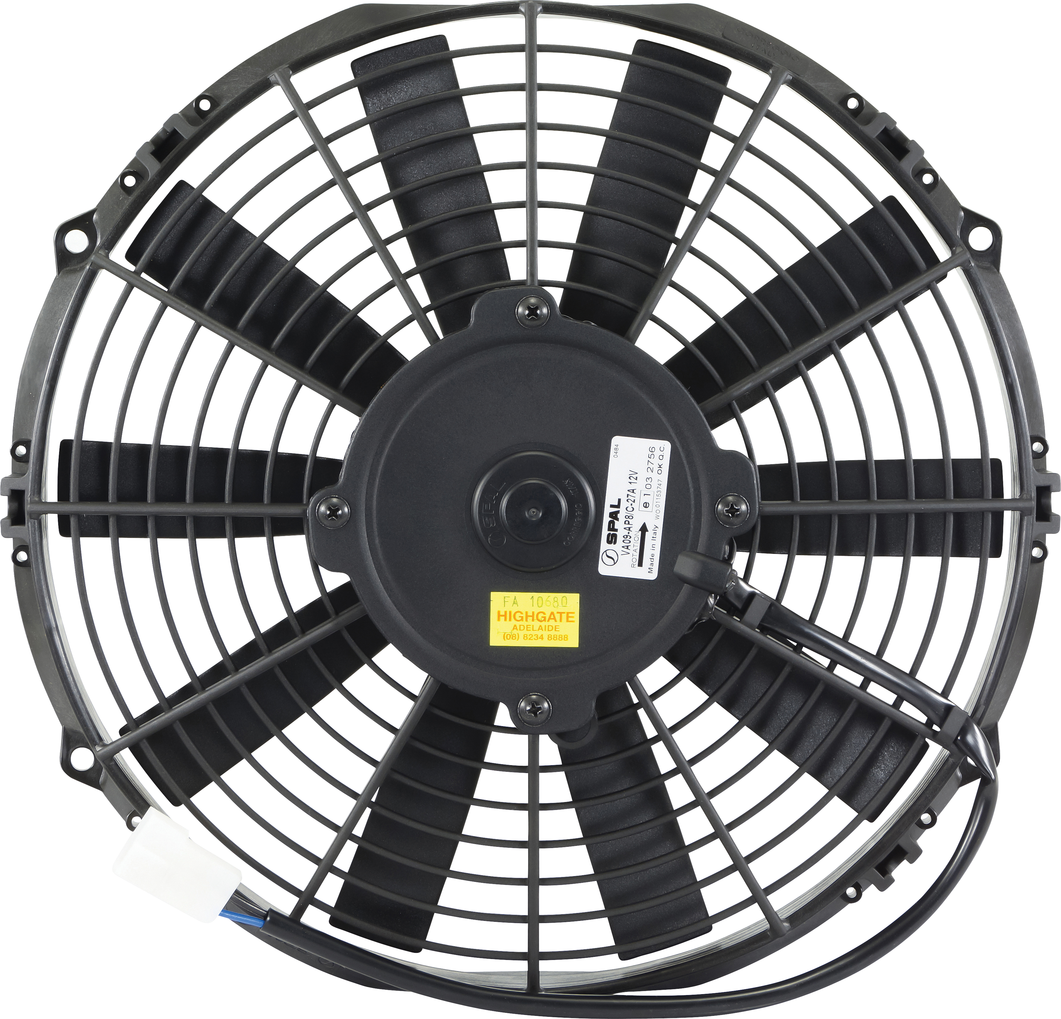 FAN, CONDENSER, SPAL, 12V, 280MM (11 INCH), PULLER, STRAIGHT BLADE, PREMIUM MOTOR