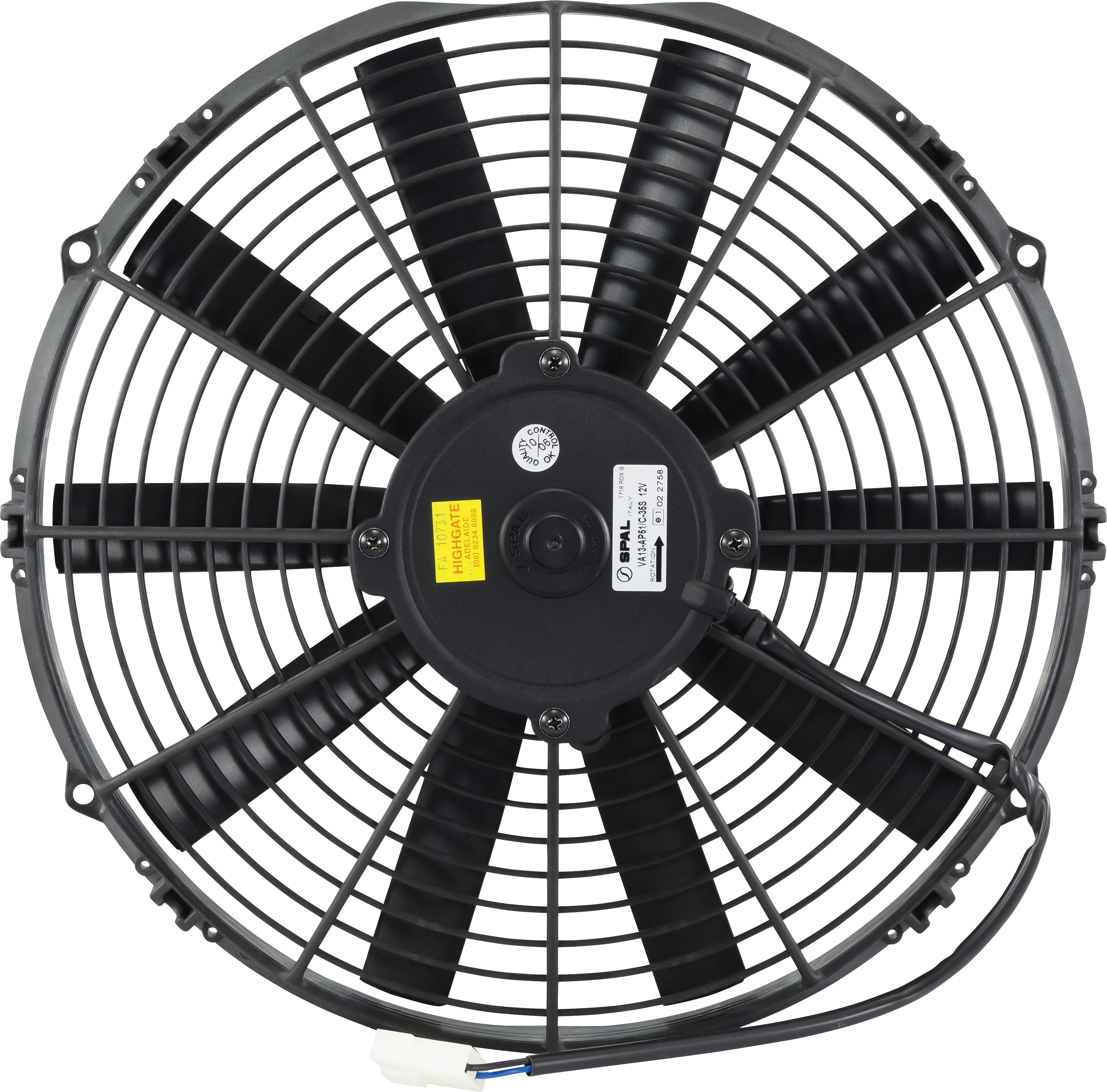 FAN, CONDENSER, SPAL, 12V, 330MM (13 INCH), PUSHER, STRAIGHT BLADE, PREMIUM MOTOR